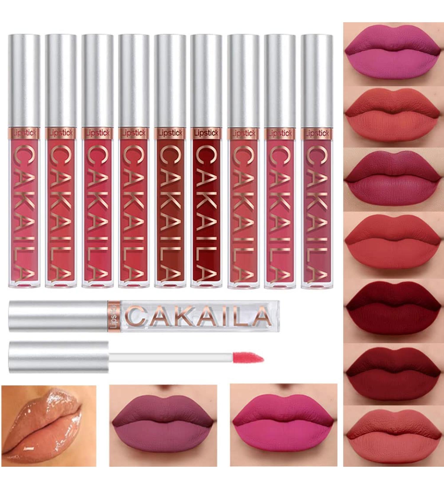 Matte Liquid Lipstick Set with Lip Plumper Gloss | Long Lasting, Waterproof, Moisturizing | High Pigmented Lip Stain Gift Set for Girls & Women - 9+1 Colors 01 - Buy Online on GoSupps.com