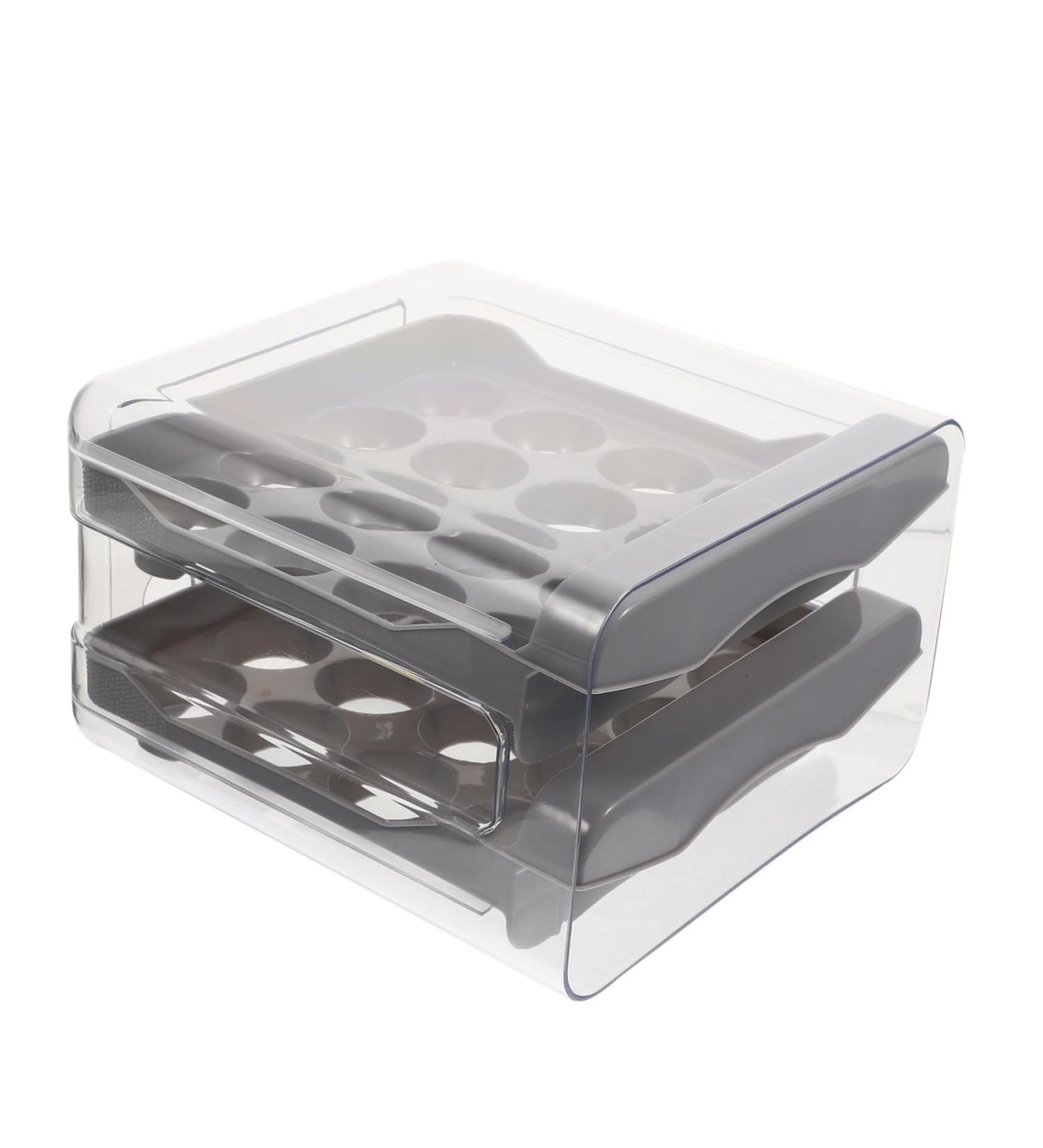 Generic Egg Storage Box Fridge Drawers Egg Tray for Home Wear-resistant Egg Drawer Organizer With Cover Grey 21.5x22.5x14cm - Buy Online on GoSupps.com