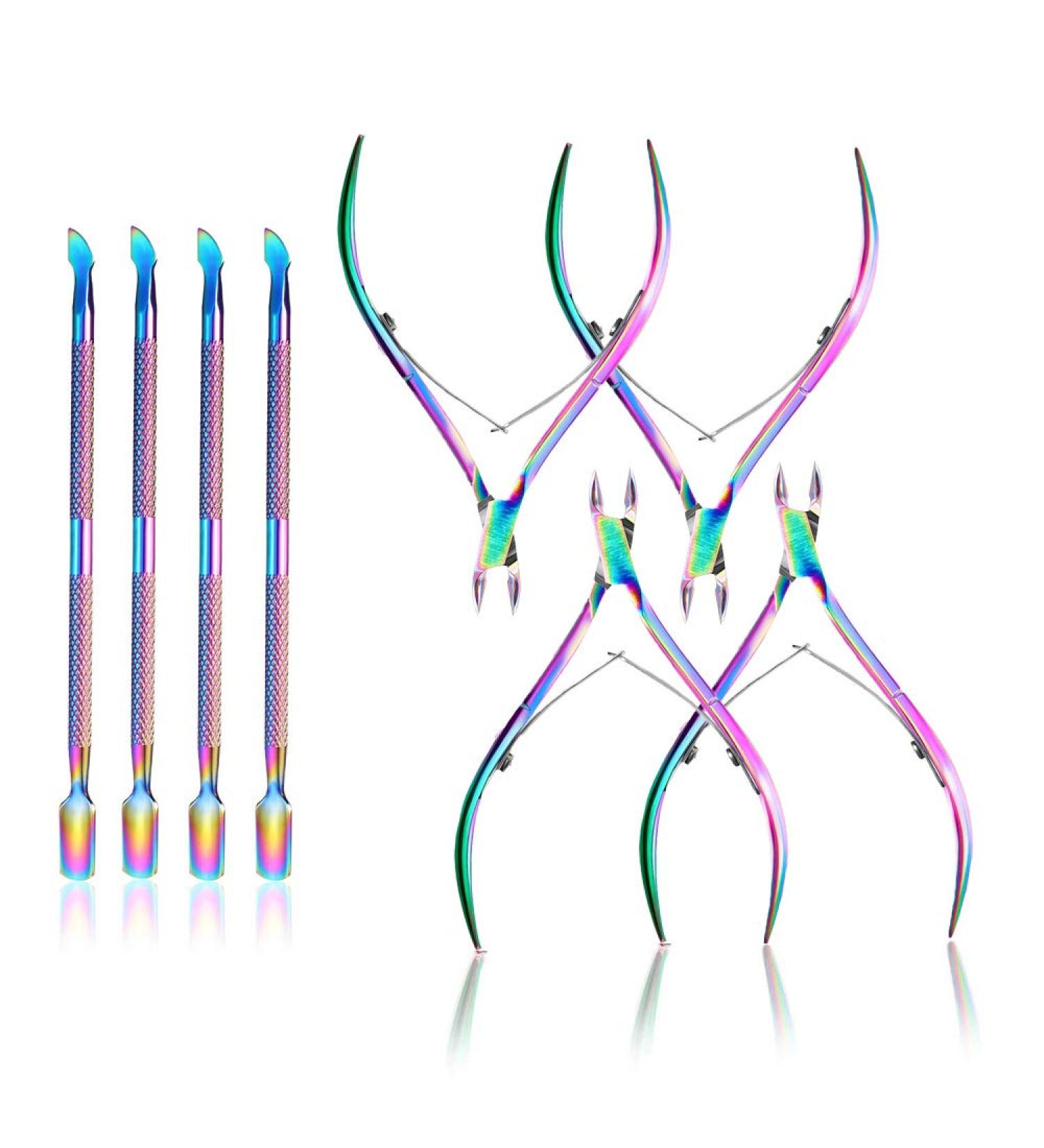 8 Pieces Cuticle Trimmer with Cuticle Pusher Cuticle Nipper and Pusher Set Nail Nippers Stainless Steel Cuticle Trimmer Cutter Dead Skin Remover for Toenails and Fingernails Care - Rainbow Color - Buy Online on GoSupps.com