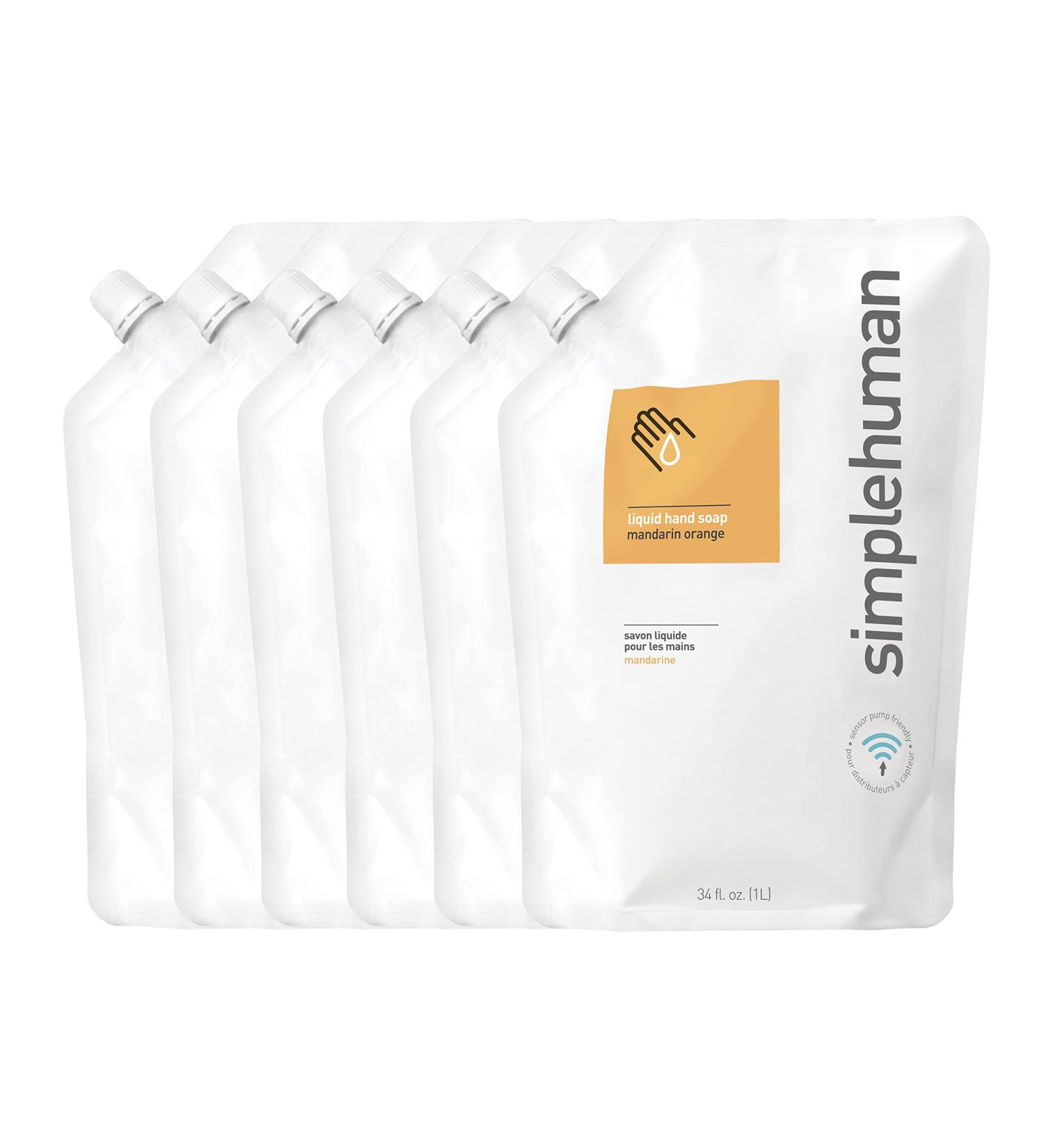 simplehuman Mandarin Orange Moisturizing Liquid Hand Soap Refill Pouch 34 Fl. Oz. (Pack of 6) Orange 34 Fl Oz (Pack of 6)