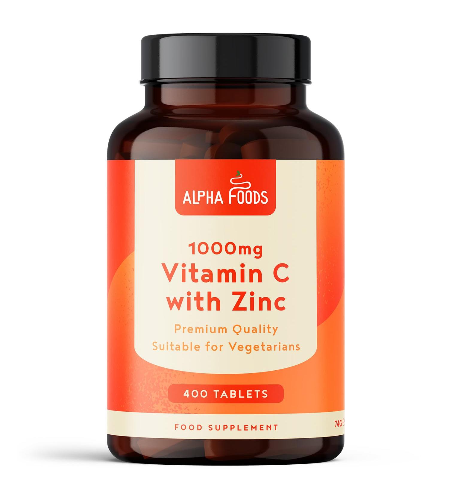 Vitamine C 1000mg + Zinc 15mg | 400 Comprim s V g tarien (1+ An) | pour Fatigue Syst me Immunitaire & Peau (EFSA) | Vit C Acide Ascorbique avec Zinc Complement Alimentaire | Alpha Foods - Buy Online on GoSupps.com