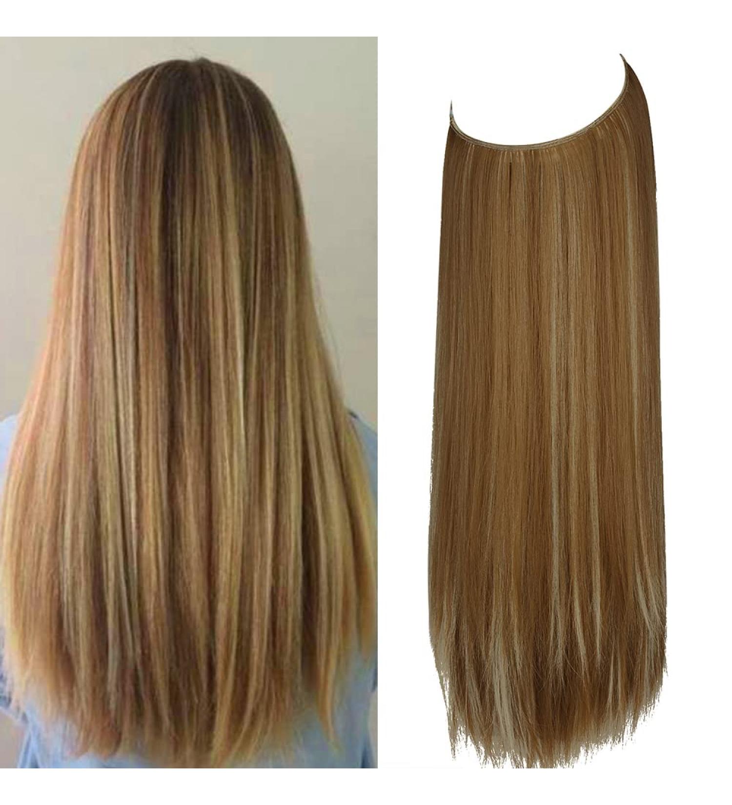 22 Ginger Brown Mix Bleach Blonde Straight Halo Hair Extension - Heat Resistant Synthetic Fiber - 4.4 Oz - No Clip - OMRREAT - Buy Online on GoSupps.com
