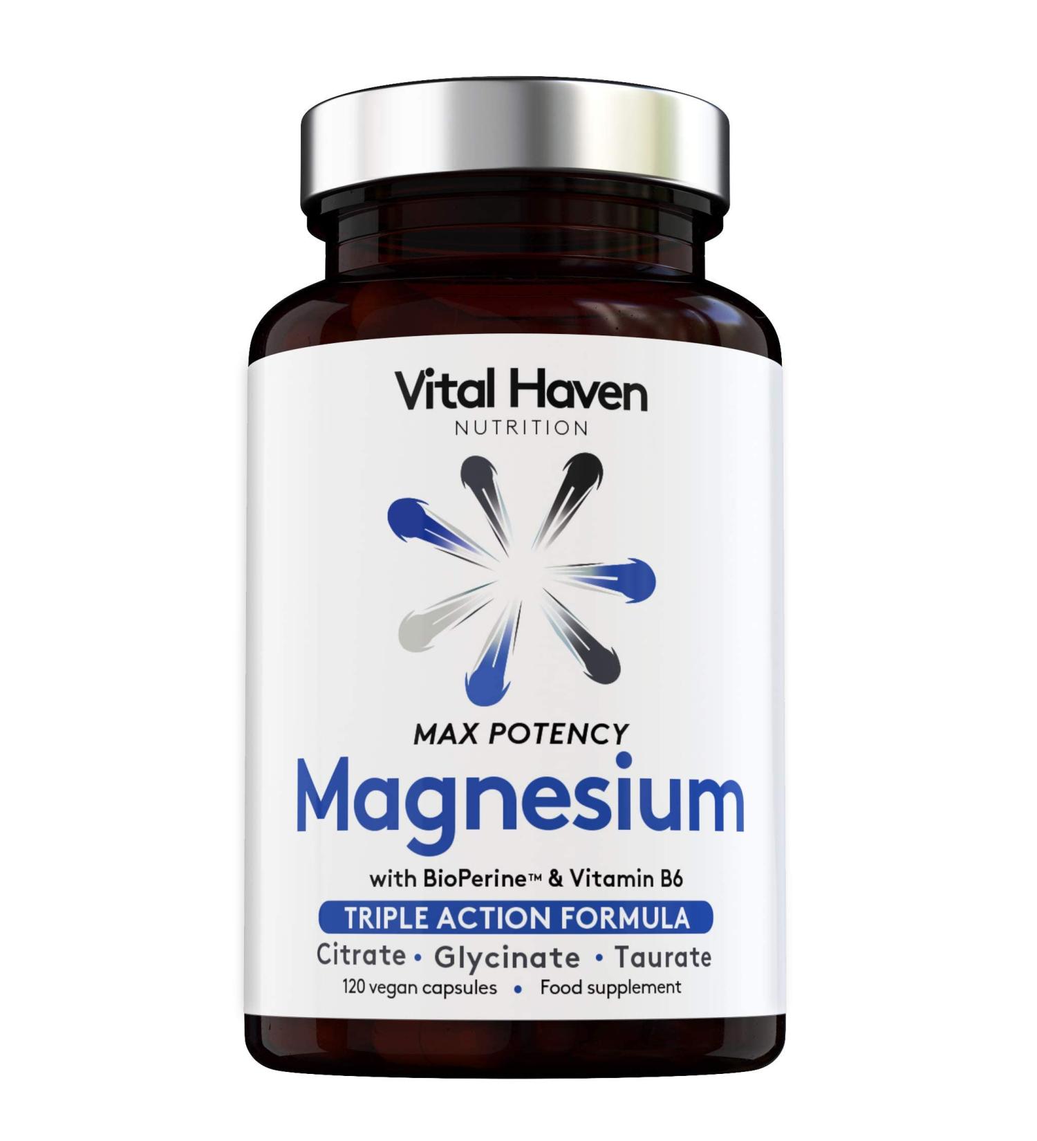 Max Absorption Magnesium Complex with Vitamin B6 - Premium Vegan Formula Made in UK - Triple Action Magnesium Citrate, Glycinate, Taurate with Bioperine - Buy Online on GoSupps.com