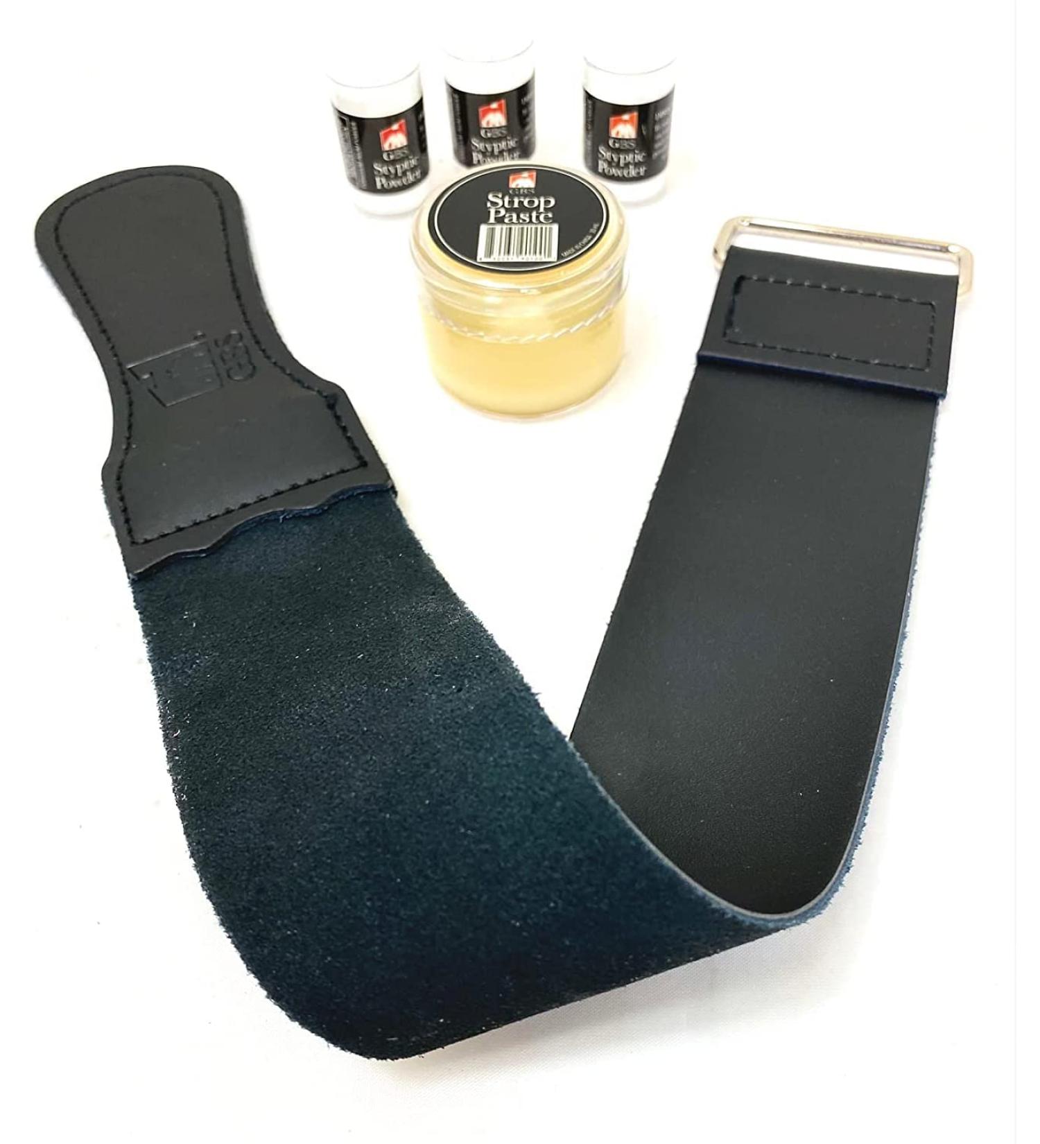 GBS Leather Strop + 30ml Strop Paste + 3 x 5g Styptic Powder Vials - Premium Grooming Set - Buy Online on GoSupps.com