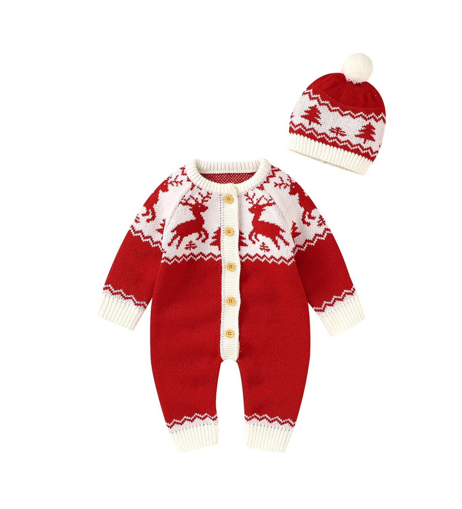 Forthcan Baby Christmas Knitted Sweater Romper Jumpsuit | Newborn Boys Girls Onesies Outfits 3-6 Months | Red-Reindeer - Buy Online on GoSupps.com