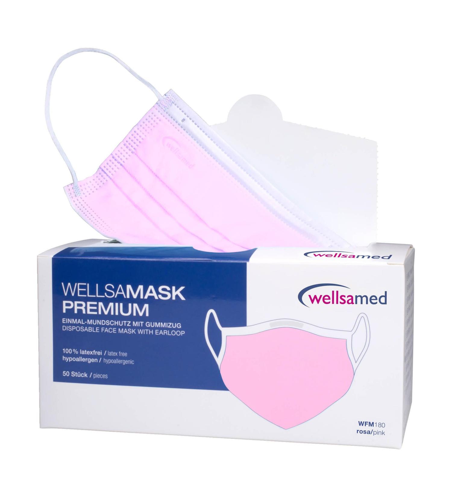 Wellsamed Wellsamask 50 Pack Pink Medical Face Masks Type IIR - Elastic Band Single Colour - International Shipping - Buy Online on GoSupps.com