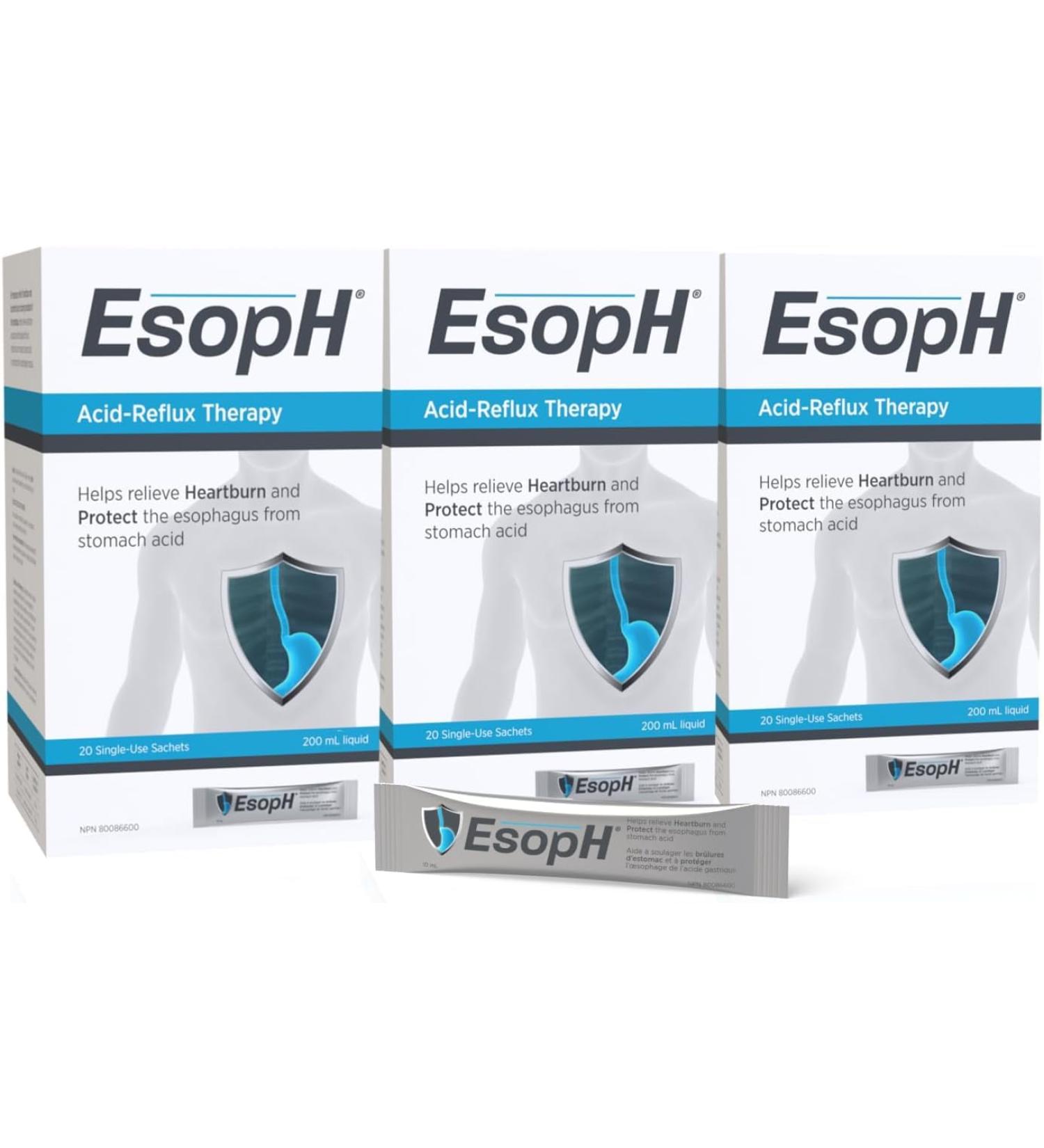EsopH Acid Reflux Control | Effective Therapy for GERD | Heartburn Relief & Esophagus Protection | Single Dose Liquid Gel Stick | 3 Boxes | Total of 60 x 10ml Sachet - Buy Online on GoSupps.com
