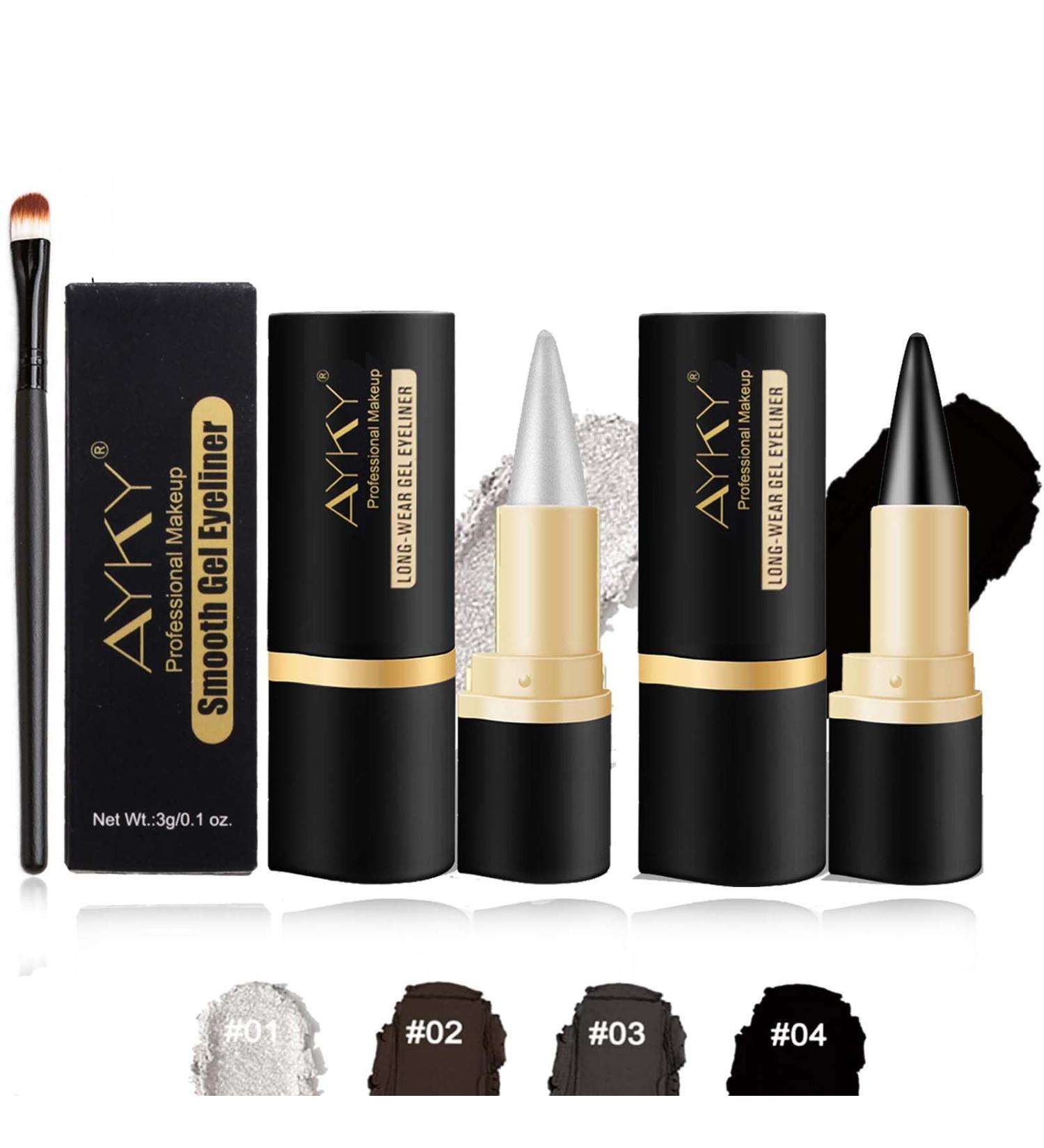 Ayky Long Wear Gel Eyeliner Natural Black Eyeliner Cream Waterproof Rationalu Gel Eyeliner Smokey Eyeshadow Palette Stick Smudge Proof Quick-Drying Matte Create Statement Eye Look (#01+#04) - Buy Online on GoSupps.com