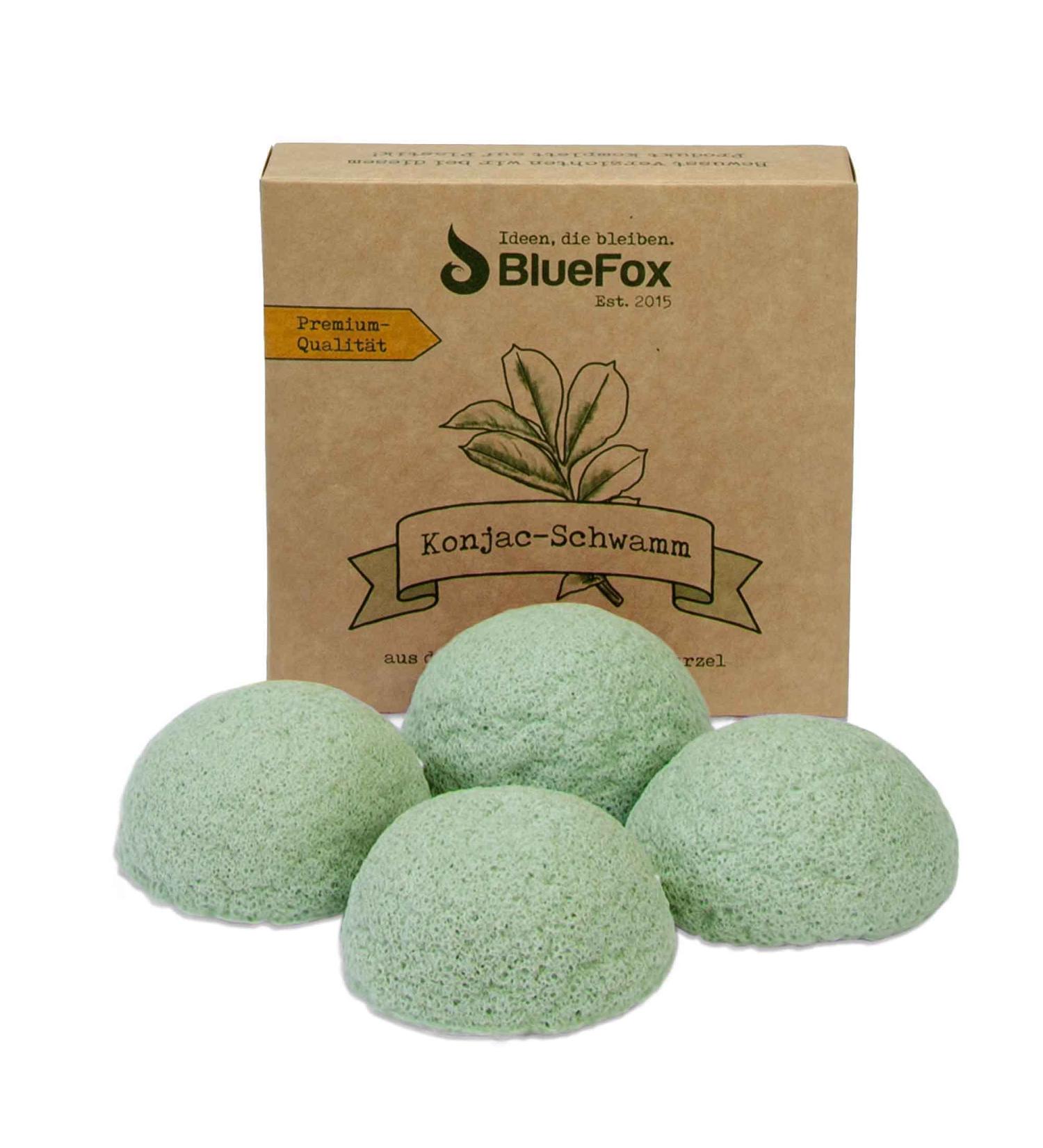 BlueFox Konjac Sponge Set of 4 - Aloe Vera Facial Cleansing for Sensitive Skin Bio Facial Care & Pore Peeling - Light Green - Buy Online on GoSupps.com