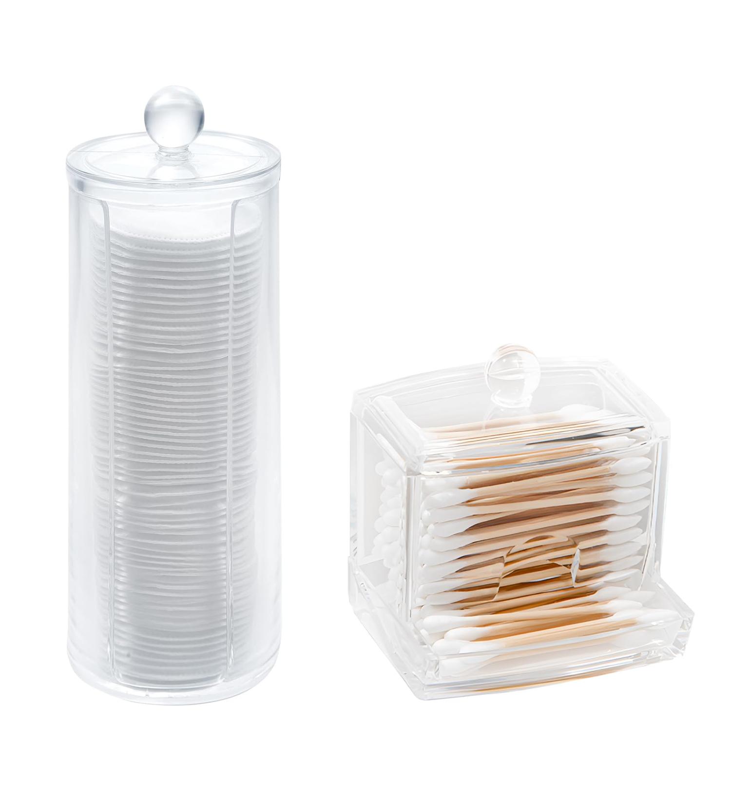 Gebiuhoo Cotton Buds Container and Cotton Pads Storage Transparent Cotton Pads Cotton Buds Dispenser Ear Sticks Container for Make-Up Pads Bathroom Storage & Organisation - Buy Online on GoSupps.com