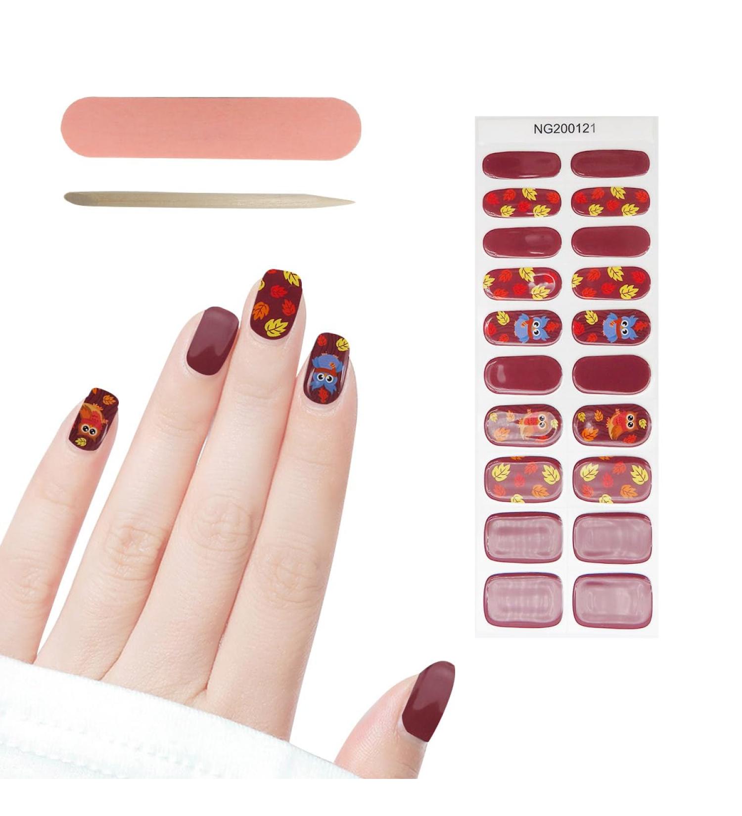 Semi Cured Gel Nail Strips 20 PCS Halloween Gel Nail Polish Stickers Wraps Adhesive Gel Nail Stickers with Nail File Stick and Sealing Strip(Halloween-B) Halloween B - Buy Online on GoSupps.com