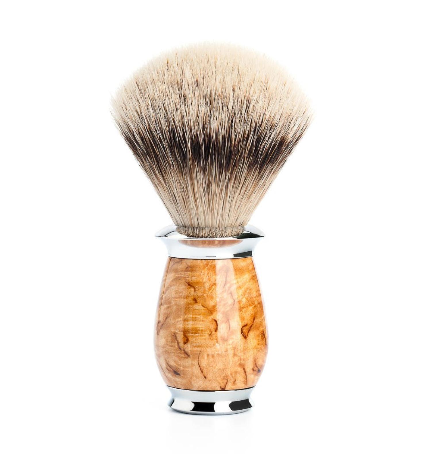 M HLE shaving brush - Purist series - silvertip badger - Karelian curly birch