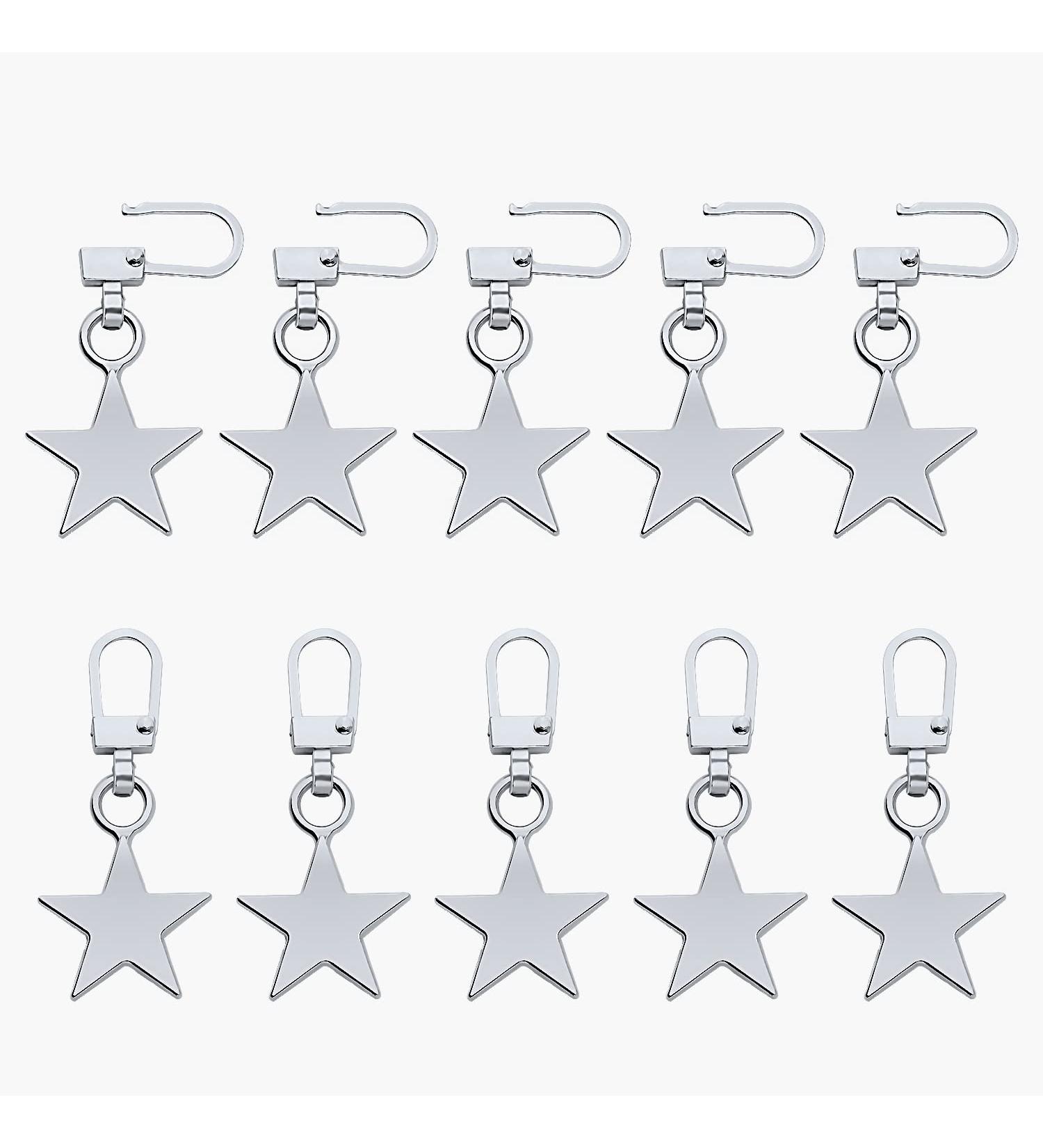 10-Pack Zinc Alloy Star Shaped Zipper Pulls - Metal Replacement Set for Clothing Bags & Suitcases - Silver - Buy Online on GoSupps.com
