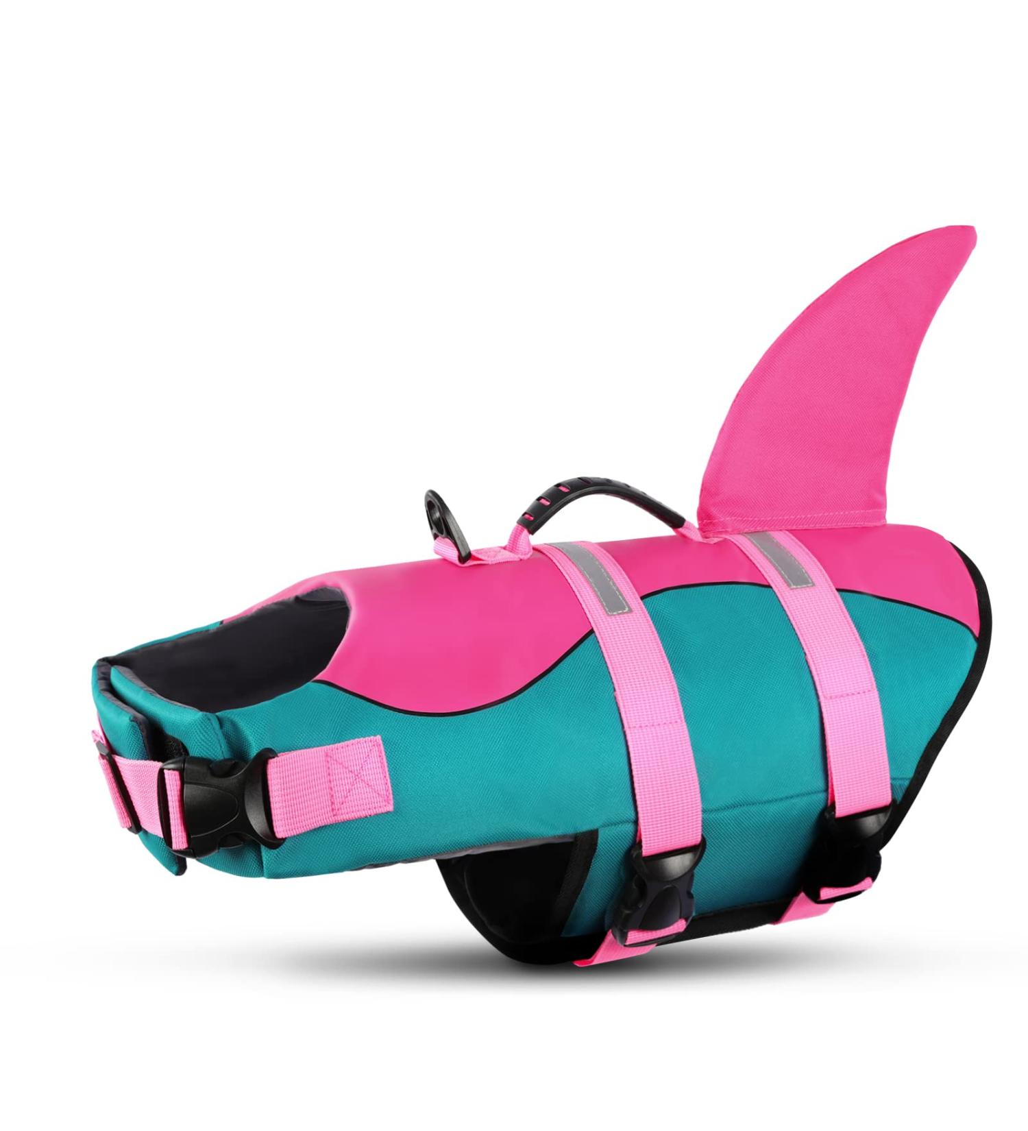 Queenmore Adjustable Dog Life Jacket - High Buoyancy Ripstop Vest for Medium Dogs | Durable Rescue Handle | Peacock Shark Design - Buy Online on GoSupps.com