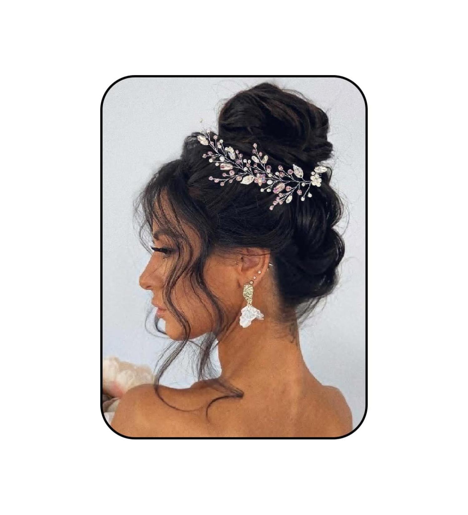 Unicra Bride Wedding Hair Vine Pink Rhinestone Flower Hair Accessories Silver Crystal Bridal Headband Headpiece for Women and Girls - Buy Online on GoSupps.com