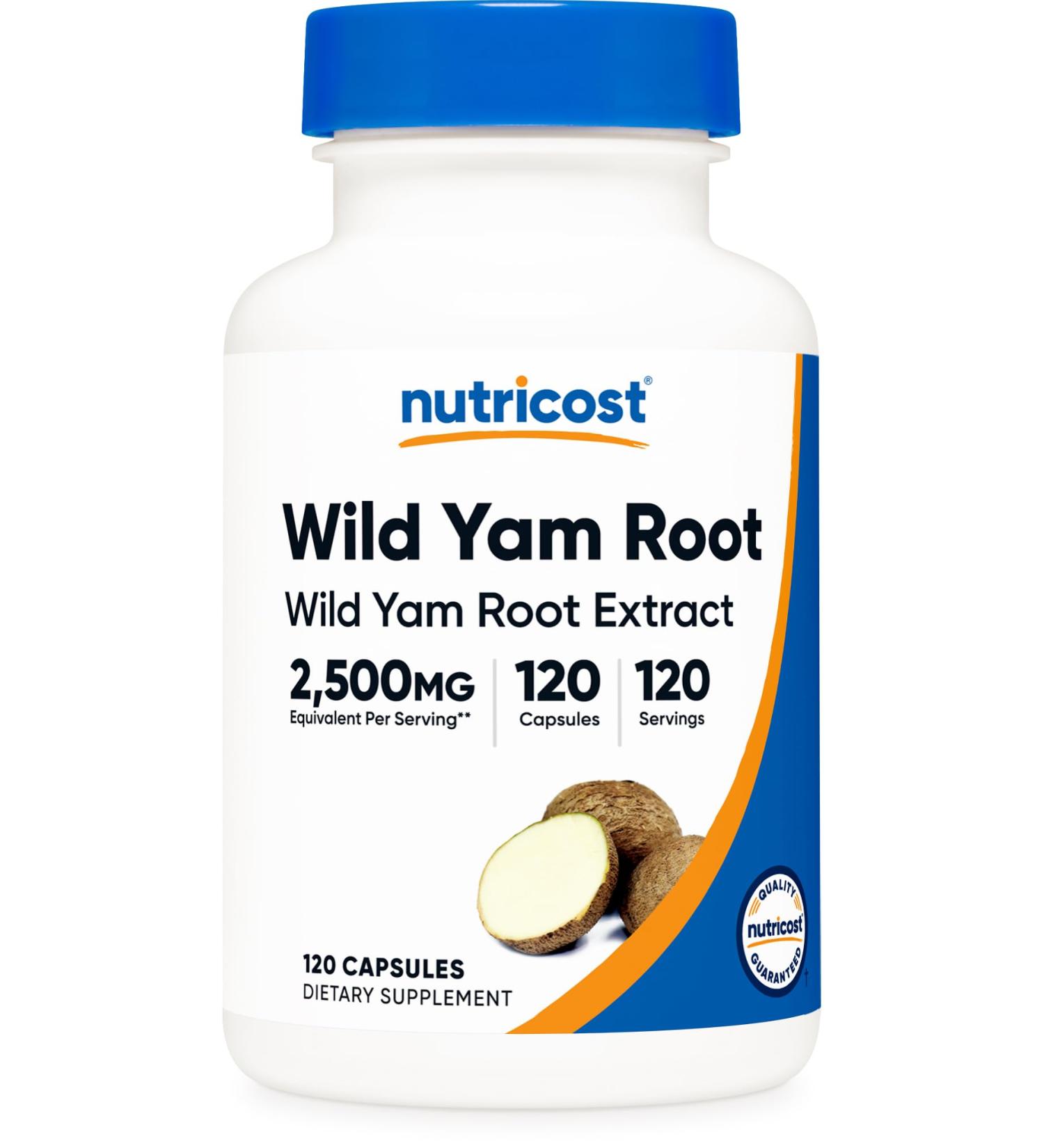Nutricost Wild Yam Root 2 500mg Equivalent (from 125mg of 20:1 Extract) Per Serving 120 Capsules for 120 Servings Per Bottle - Vegan Wild Yam Root Extract Supplement Gluten-Free GMO-Free - Buy Online on GoSupps.com
