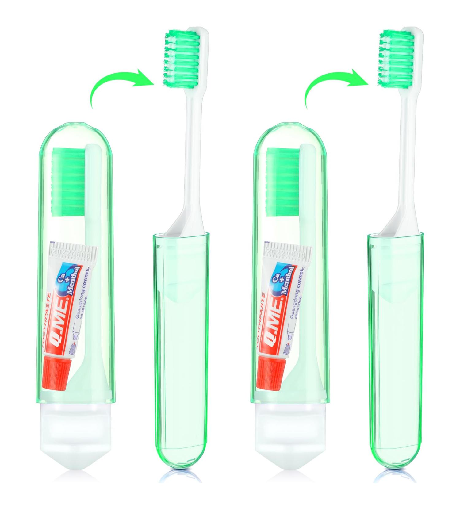 Buy Nuen 2-Piece Portable Soft Toothbrush Set - Foldable Travel & Camping Toothbrushes with Soft Bristles & Toothpaste - Mini Case in Green Shell for Adults - Buy Online on GoSupps.com