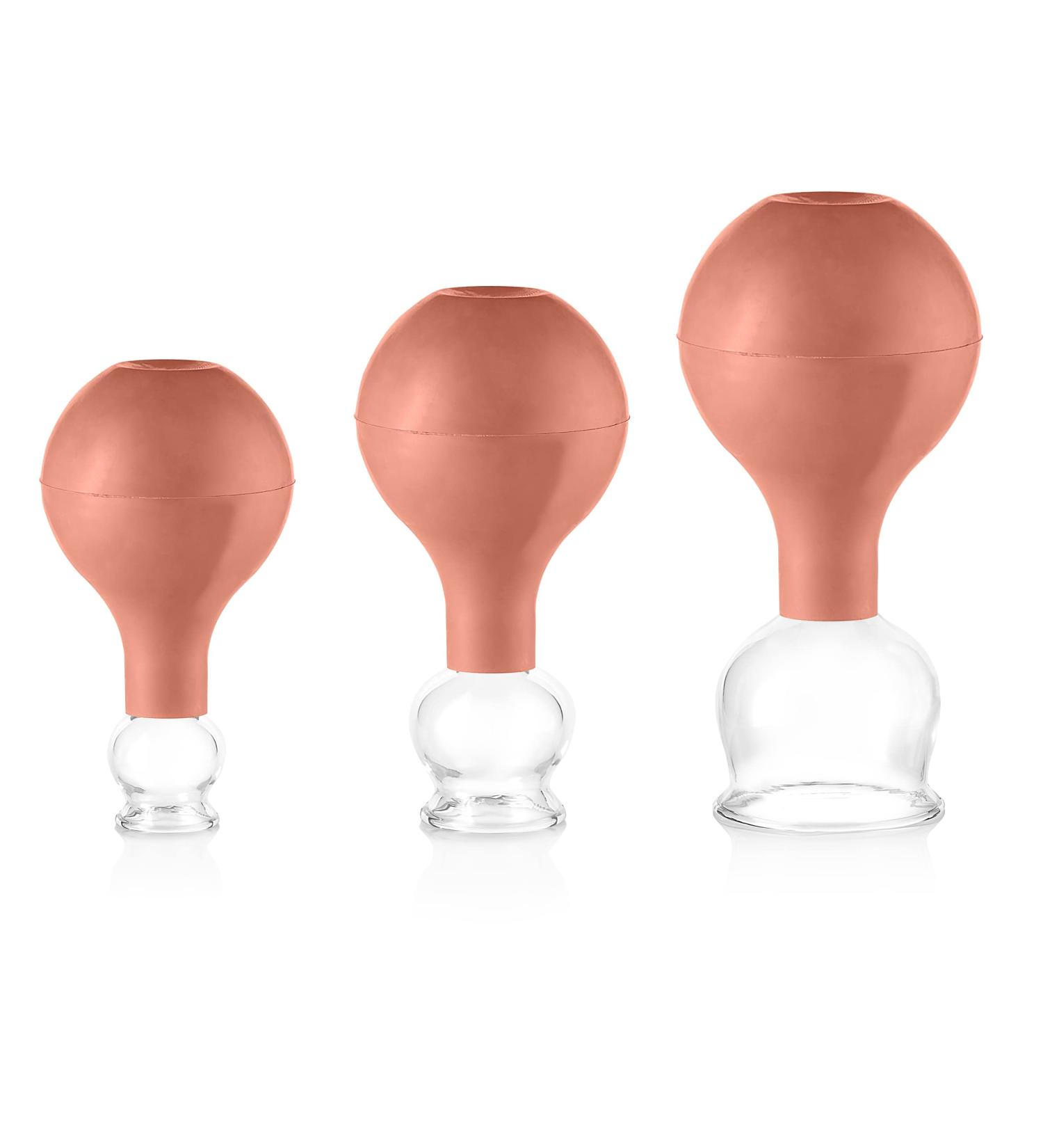 Pulox Real Glass Cupping Set - 3 Sizes (25mm 32mm 40mm) with Suction Ball | Premium Brown Cupping Therapy - Buy Online on GoSupps.com
