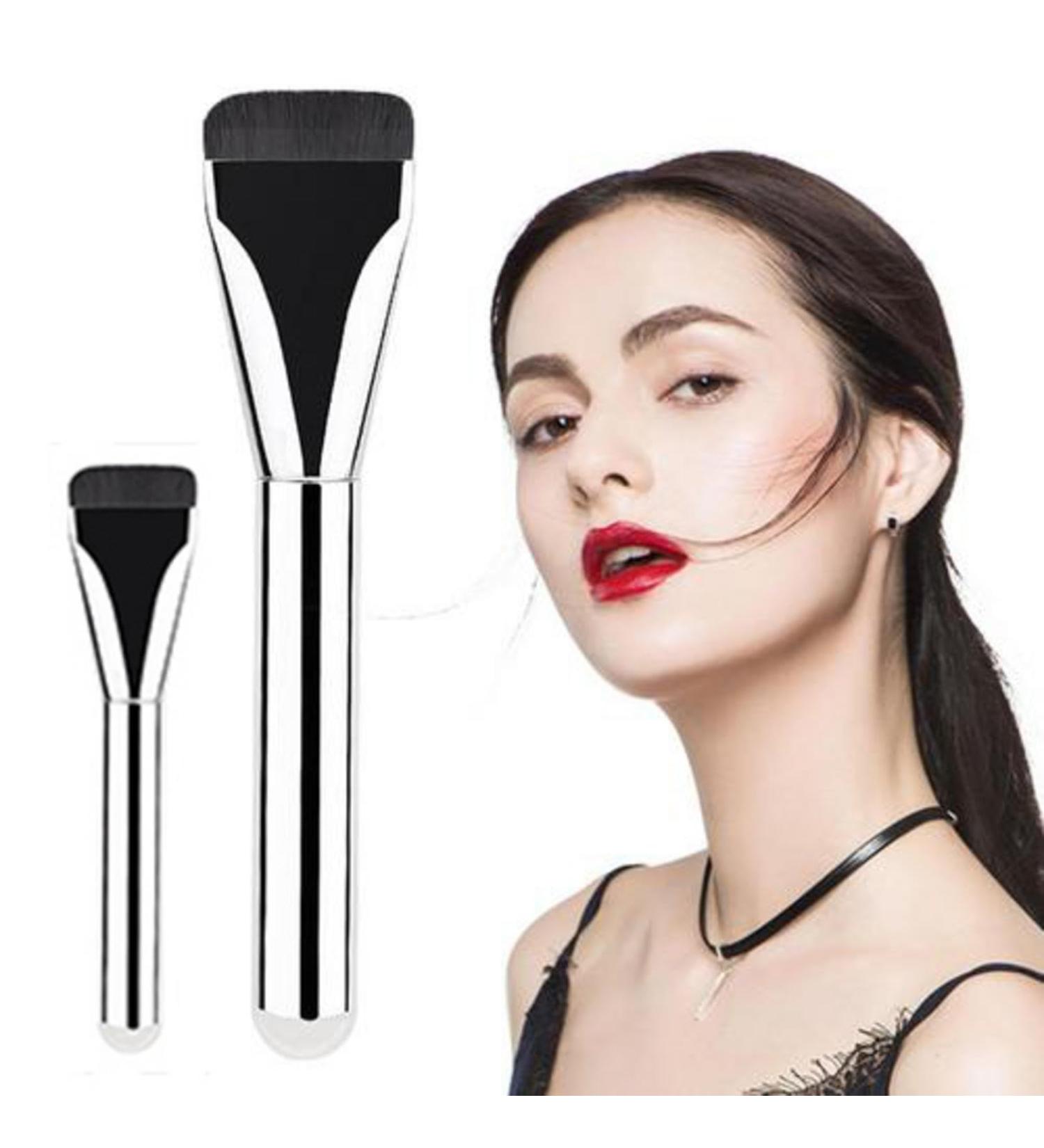 Zasdvn 2 Foundation Brush Concealer Brush Flat Top Cosmetics Applicator With Ultra Thin Bristles Makeup Foundation Tool Premium For Liquid Foundation Cream And Powder Buffing Blending Aluminum tube wooden handle