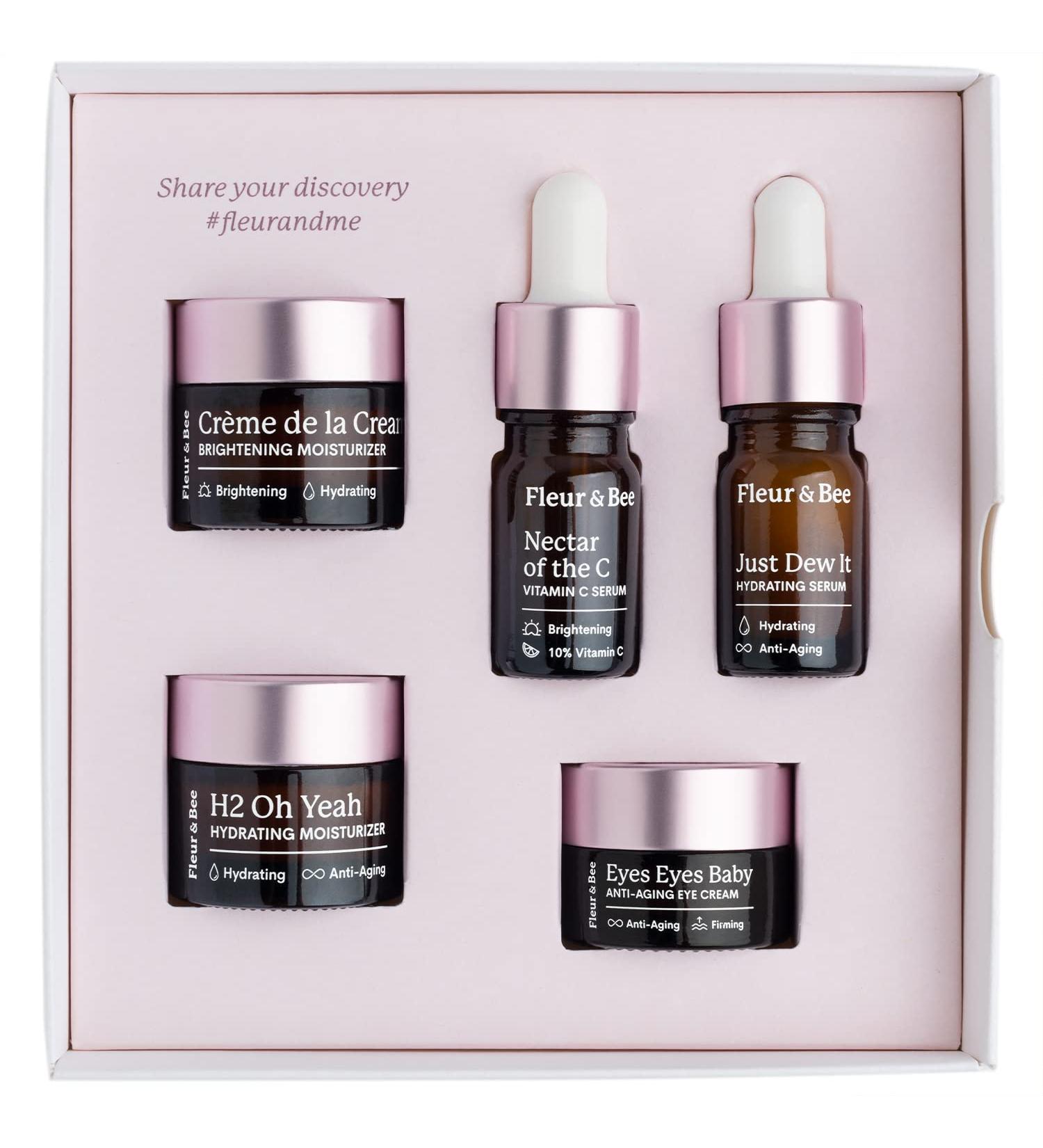 Fleur & Bee Skincare Set Discovery Set 5 Deluxe Minis Moisturizers Serums Eye Cream | Skin Care Gift Set Vegan & Cruelty-Free | Travel Friendly - Buy Online on GoSupps.com
