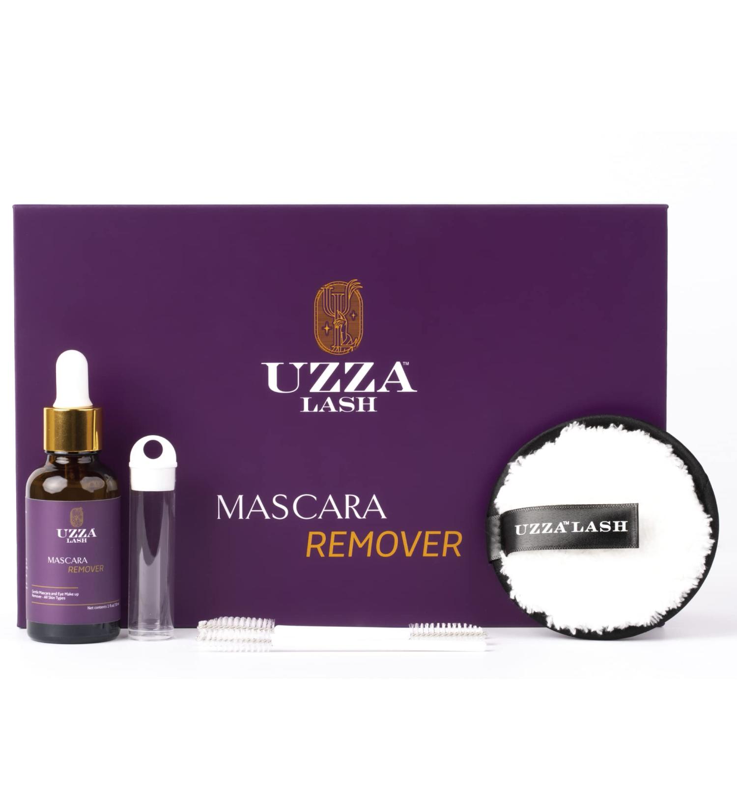 UZZA Lash Eye Makeup Remover | Waterproof Mascara Remover for Sensitive Eyes | Natural Ingredients & Hygienic Kit with Eyelash Brush & Reusable Pads - 1oz - Buy Online on GoSupps.com