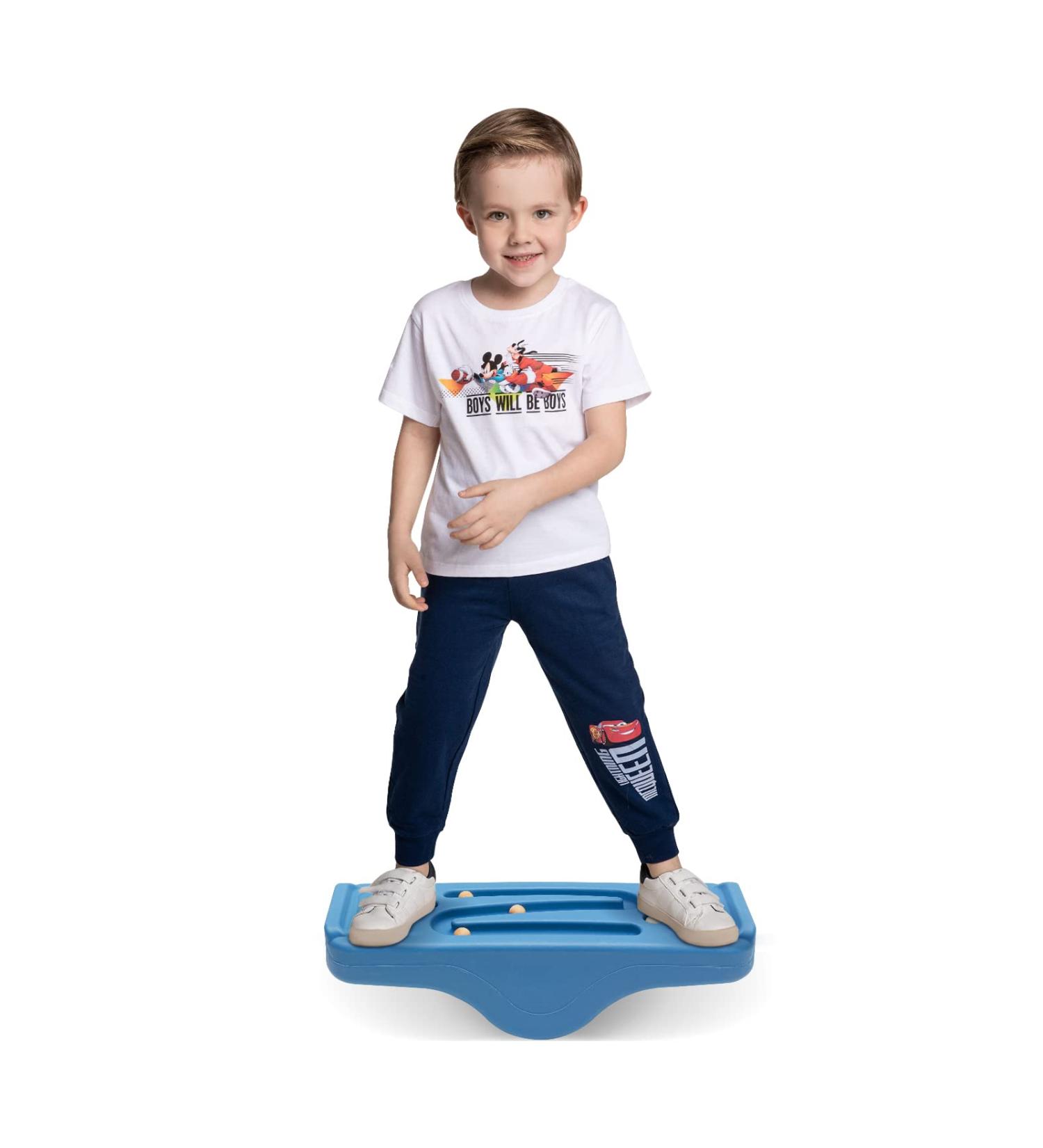 Kids Rocking Seesaw Balance Board with 5 Wooden Balls - Sensory Training Toy for Children - Blue - Buy Online on GoSupps.com