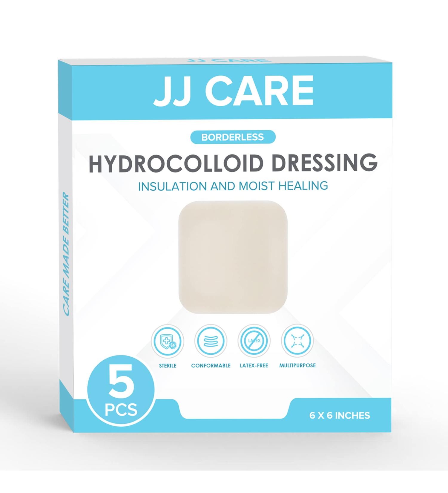 JJ CARE Hydrocolloid Dressing 6x6 Inch Pack of 5 - Thin Wound Dressing for Faster Healing of Bedsores, Blisters, and Acne - Buy Online on GoSupps.com