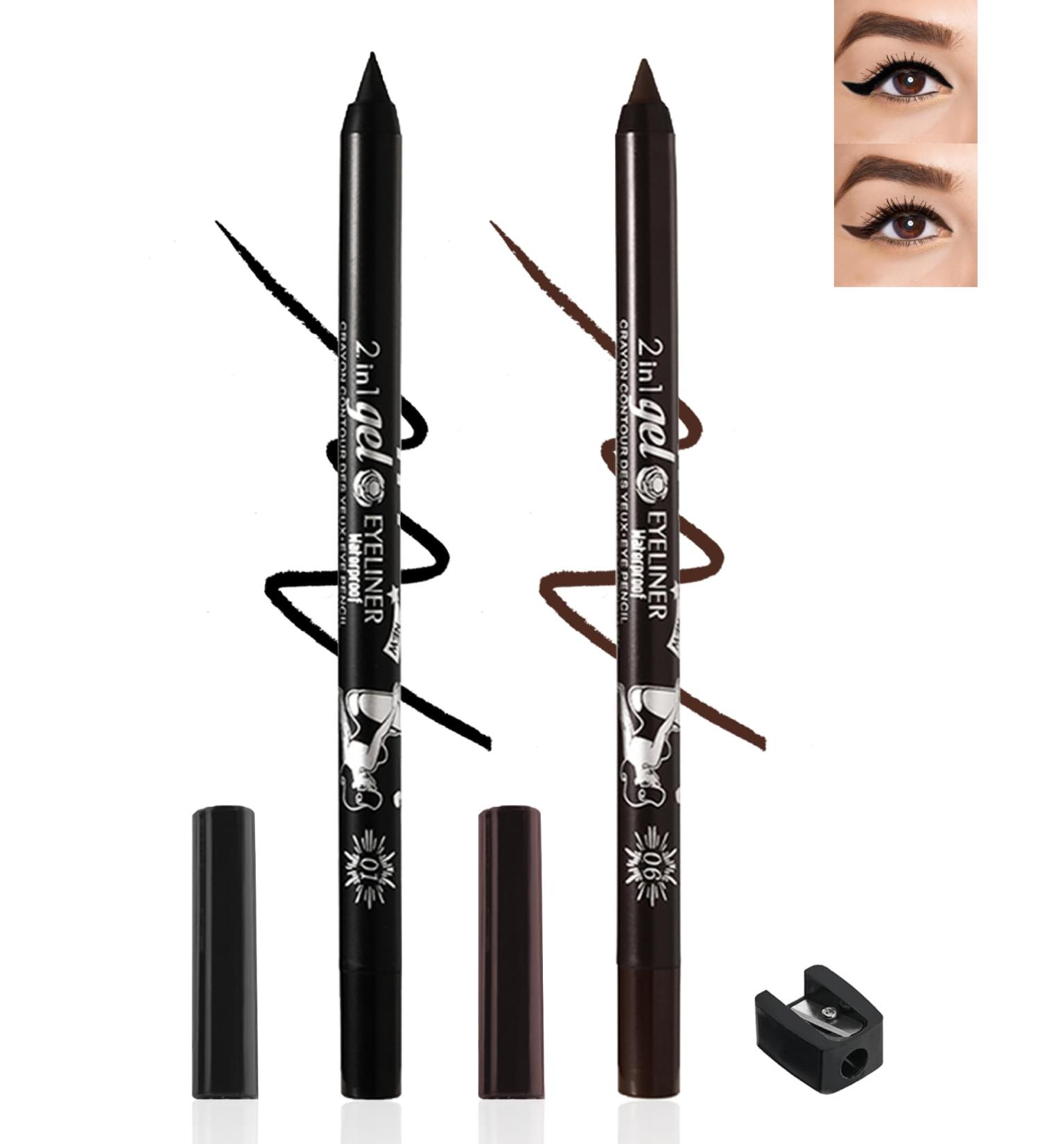Black Brown Colored Eyeliner Pencil Set-2Pcs Multi-Use Gel Eye Liner Eyeshadow Pen Waterproof Smudge-proof Long Lasting Water Line Pencil Professional Eye Makeup Set for Women with Sharpener-01+06 01 Black +06 Brown - Buy Online on GoSupps.com