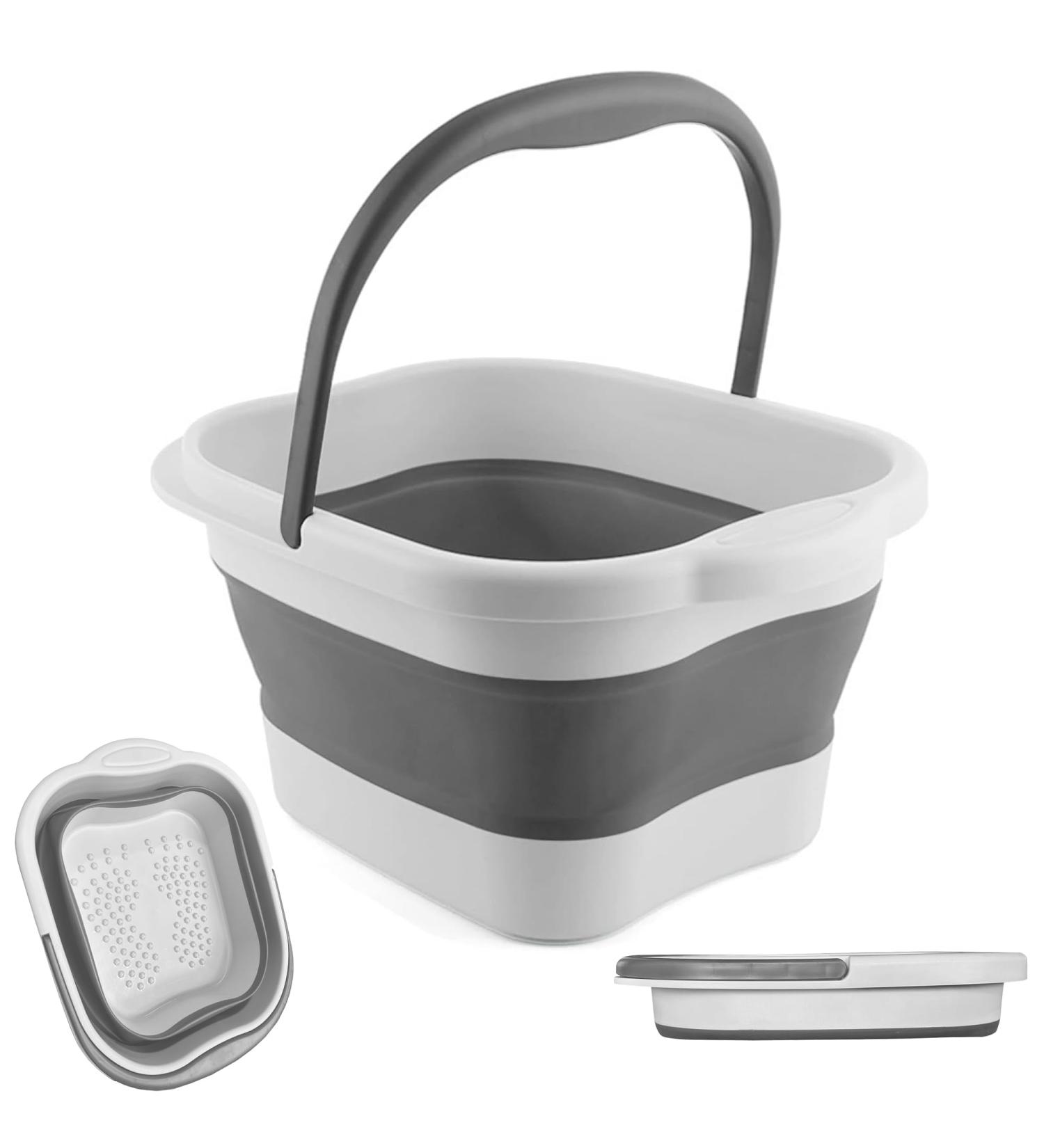 Collapsible Foot Soak Tub with Handle - 15L Foldable Foot Bath Basin with Massage Acupoint - Gray Plastic Foot Bucket for Comfortable Soaking - International Shipping Available - Buy Online on GoSupps.com