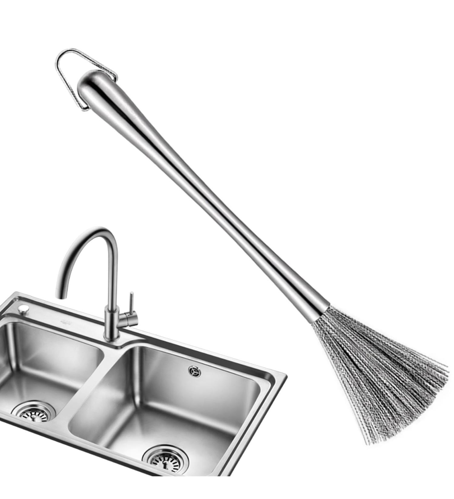 Wire Scrub Brush Stainless Steel Wire Brushes with Long Handle | Kitchen Dish Scrub Brush with Hangable Handle Cleaning Steel Wool Pads Metal Scrubber for Kitchen Sinks - Buy Online on GoSupps.com