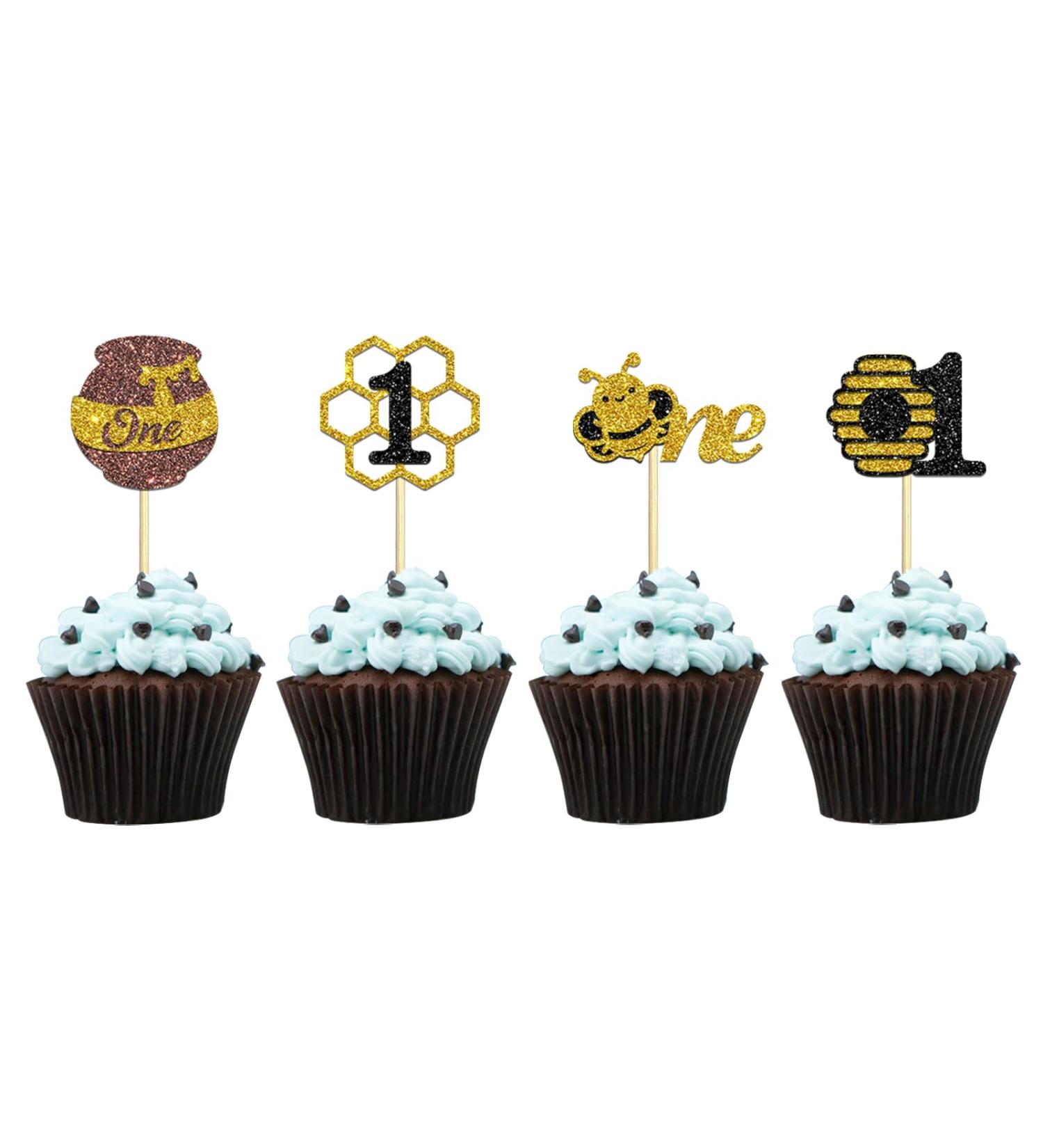 24 PCS Bee One Cupcake Toppers Honeycomb Honey Bee Cupcake Topper Happy 1st Birthday Cake Decoration for Bee Theme Boy Girl Kids First Birthday Baby Shower Anniversary Party Supplies - Buy Online on GoSupps.com