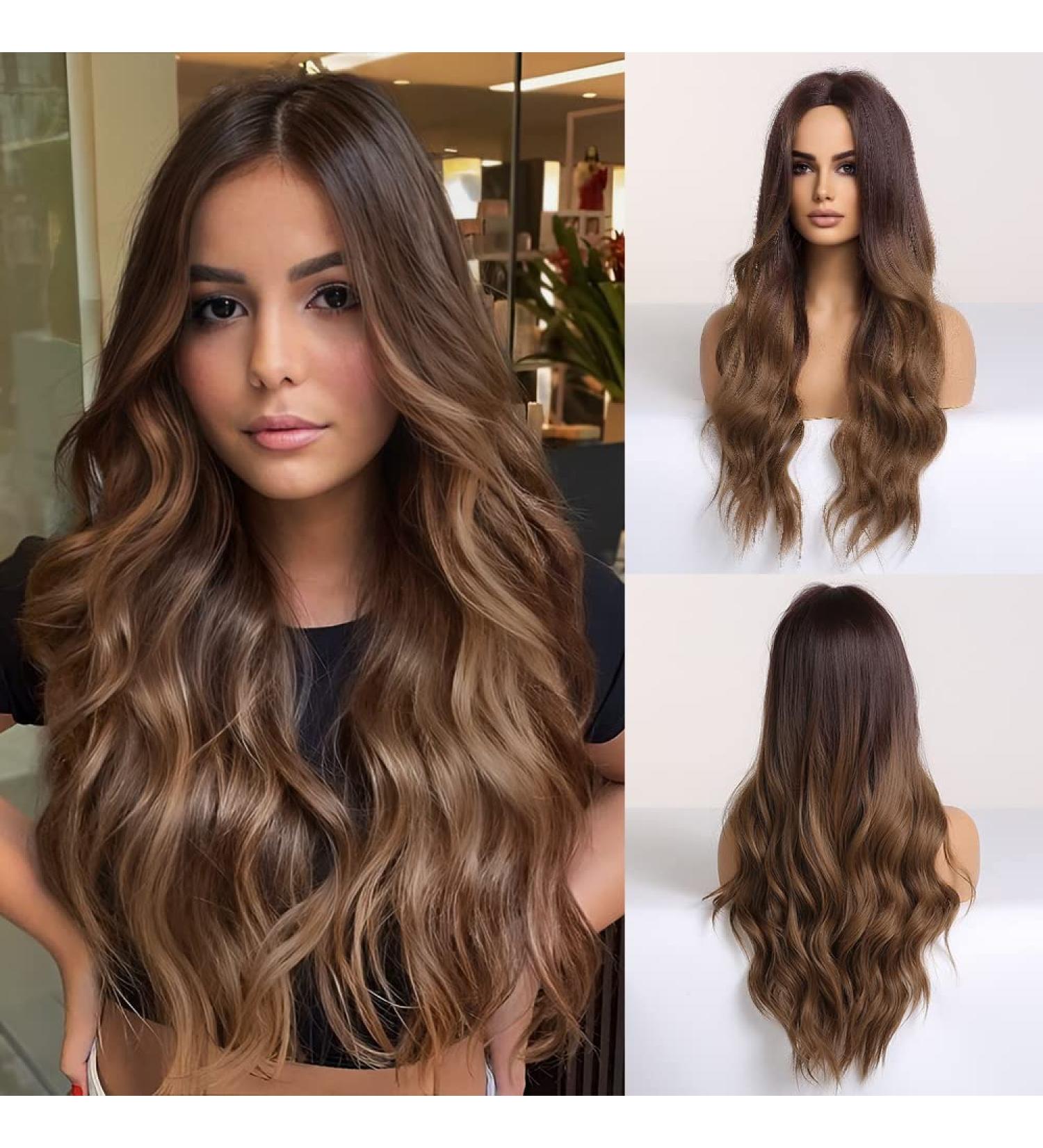 Natural Brunette Long Curly Wig for Women - 26 Inch Heat Resistant Synthetic Hair - Buy Online on GoSupps.com
