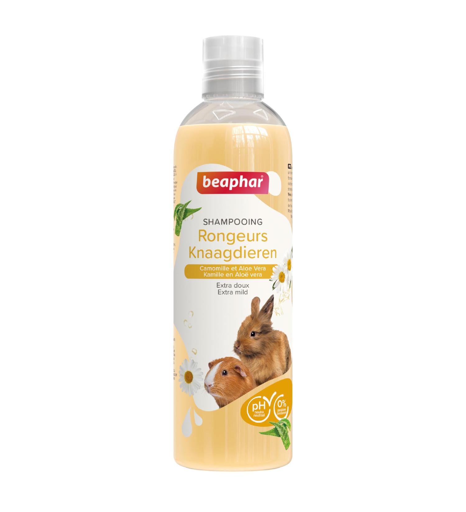 BEAPHAR Essential Shampoo for Rabbits Guinea Pigs and Small Rodents Extra-Gentle Contains Chamomile and Aloe Vera Paraben and Silicone Free Neutral pH Vegan Product 250 ML - Buy Online on GoSupps.com