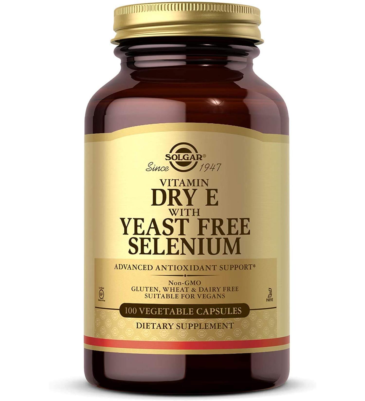 Buy Solgar Vitamin E with Yeast Free Selenium - 100 Vegetable Capsules | Premium Antioxidant Support - Buy Online on GoSupps.com