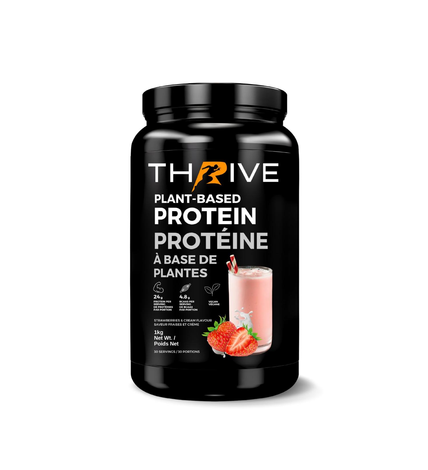 Plant-Based Protein | Vegan Protein Powder Strawberries & Cream | Thrive Protein | 1kg (30 servings) Strawberries & Cream 1 kg (Pack of 1) - Buy Online on GoSupps.com