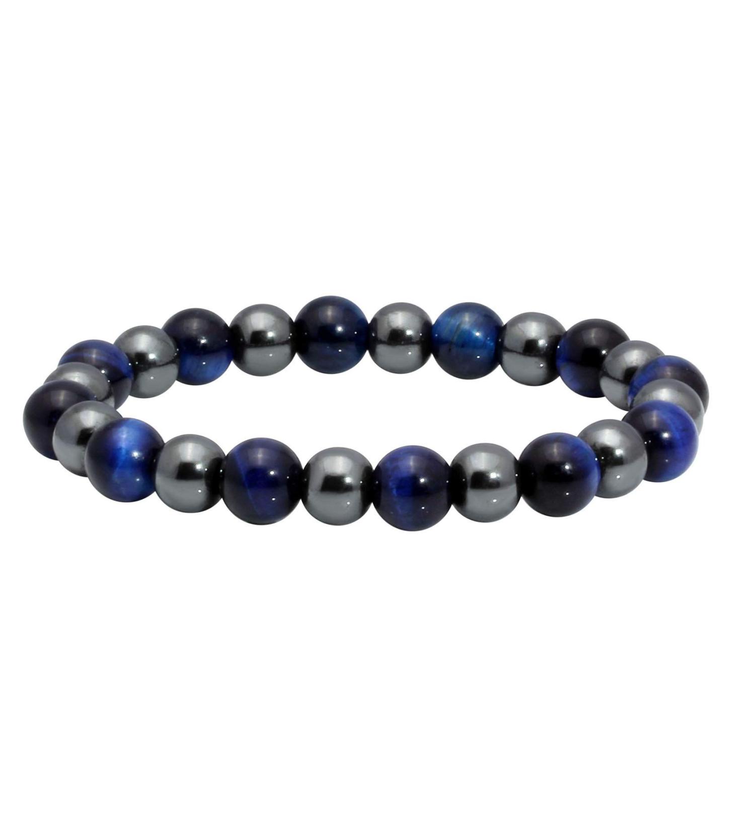 MILAKOO Blue Tiger Eye Stone Hematite Stretch Bracelets for Men & Women - 8MM Beads | International Shipping - Buy Online on GoSupps.com