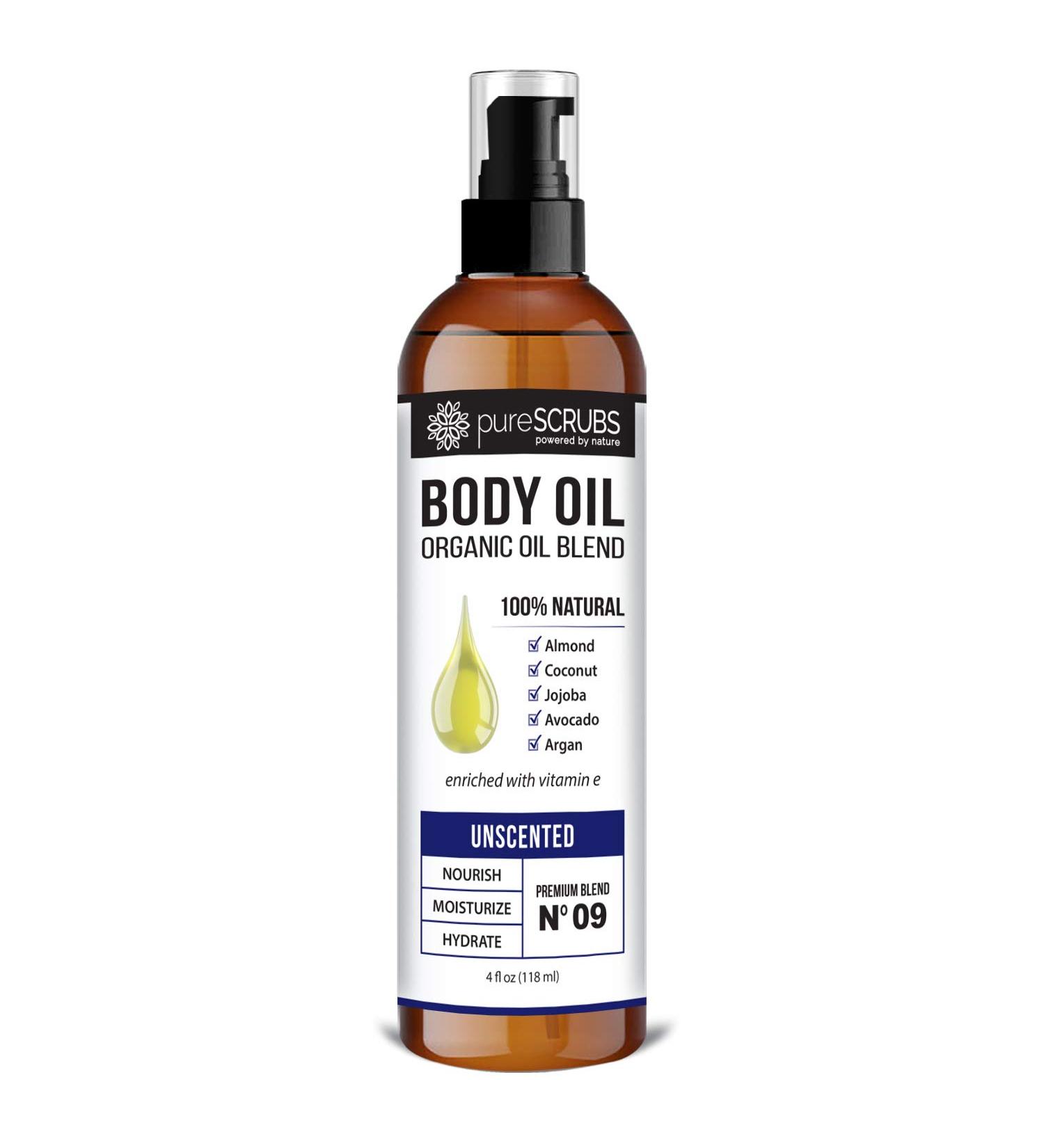 pureSCRUBS Unscented Body Oil Spray for Dry Skin & Massage | Organic Jojoba, Argan, Coconut, Sweet Almond, Avocado Oils with Vitamin E | 4oz - Buy Online on GoSupps.com