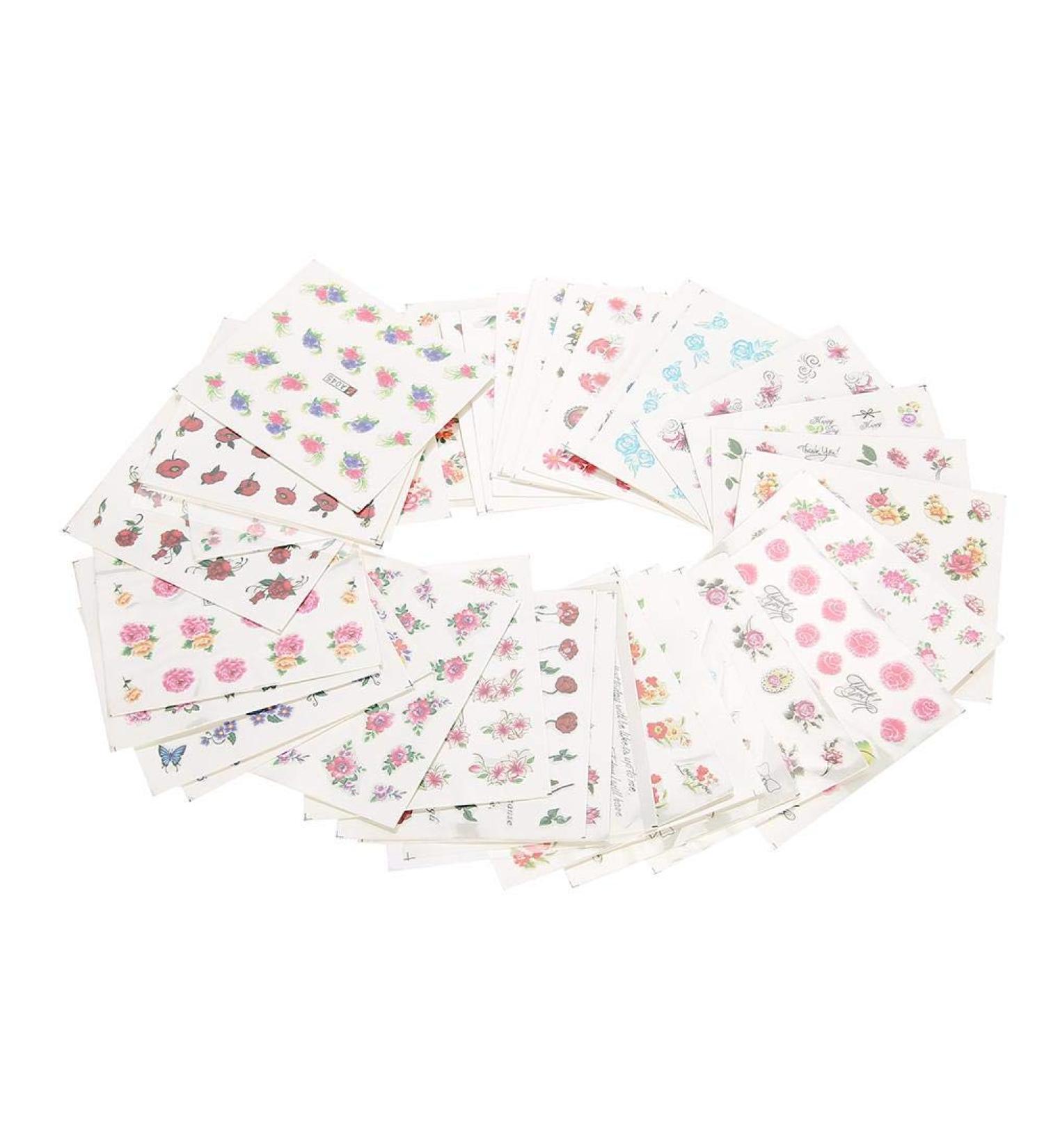 DIY Decals- 50 Sheets Mixed Flower Butterfly Cartoon Nail Art Water Transfer Sticker Nail DIY Decals(BLE) - Buy Online on GoSupps.com