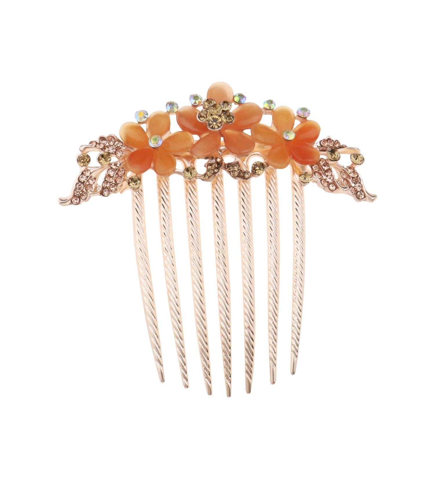 SG Store Flower Hair Comb | Rhinestone Bridal Headpiece for Women & Girls | Decorative Wedding Hair Accessories | Champagne - Buy Online on GoSupps.com