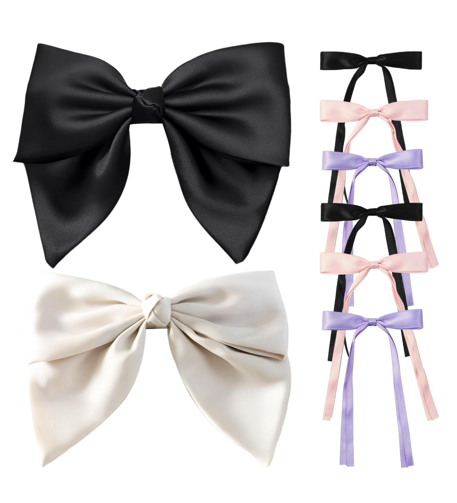 Svitzoot Set of 2 Hair Clips with French Bow + 6 Pieces Duck Bill Bow Hair Clip French Hair Clips for Girls Elegant Satin Hair Band Hair Bow with Thin Bands - Buy Online on GoSupps.com