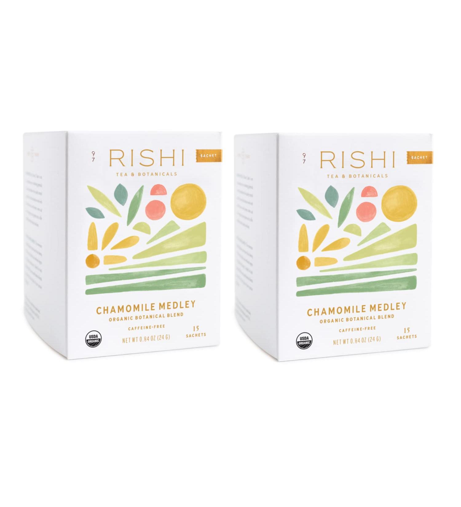 Rishi Tea Chamomile Medley Herbal Tea - USDA Organic & Fair Trade, Immune Support, Antioxidants, Caffeine-Free - 15 Sachet Bags (Pack of 2) - Buy Online on GoSupps.com