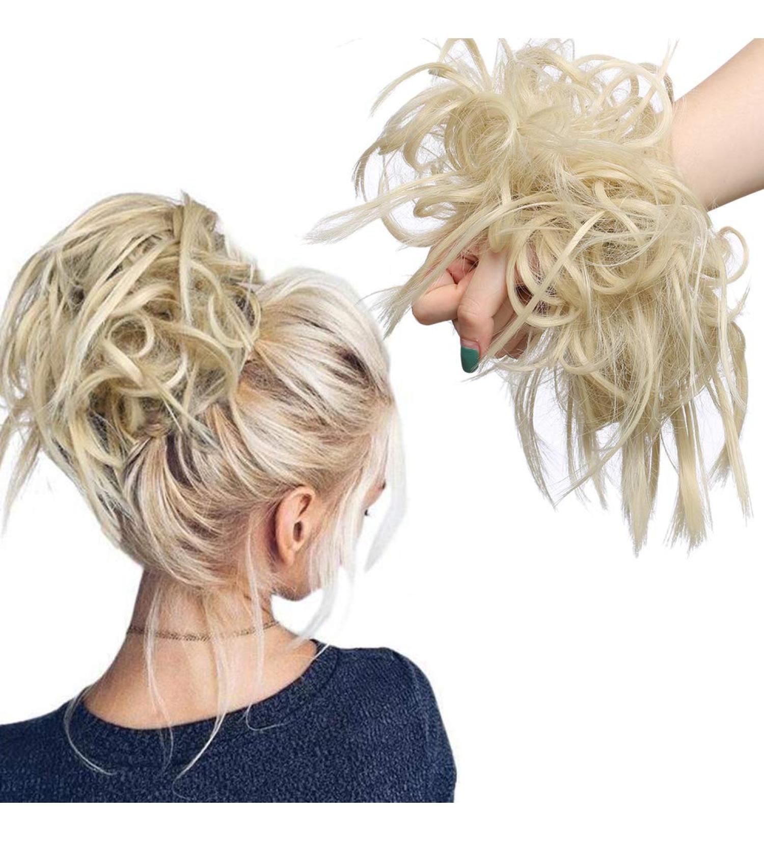 Tousled Updo Messy Bun Hair Extension - Bleach Blonde | Synthetic Wavy Hairpiece for Women - Buy Online on GoSupps.com