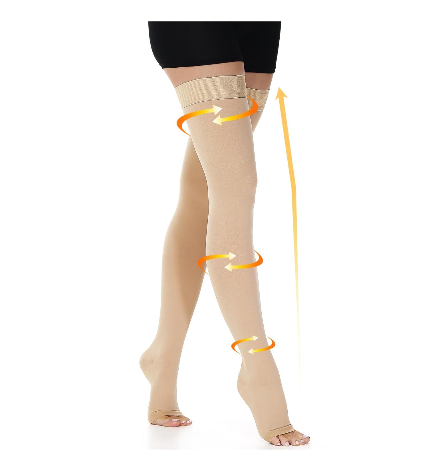 Beister 15-20 mmHg Open Toe Medical Compression Stockings | Thigh High Support for Varicose Veins & Edema | Silicone Band | Beige Large - Buy Online on GoSupps.com