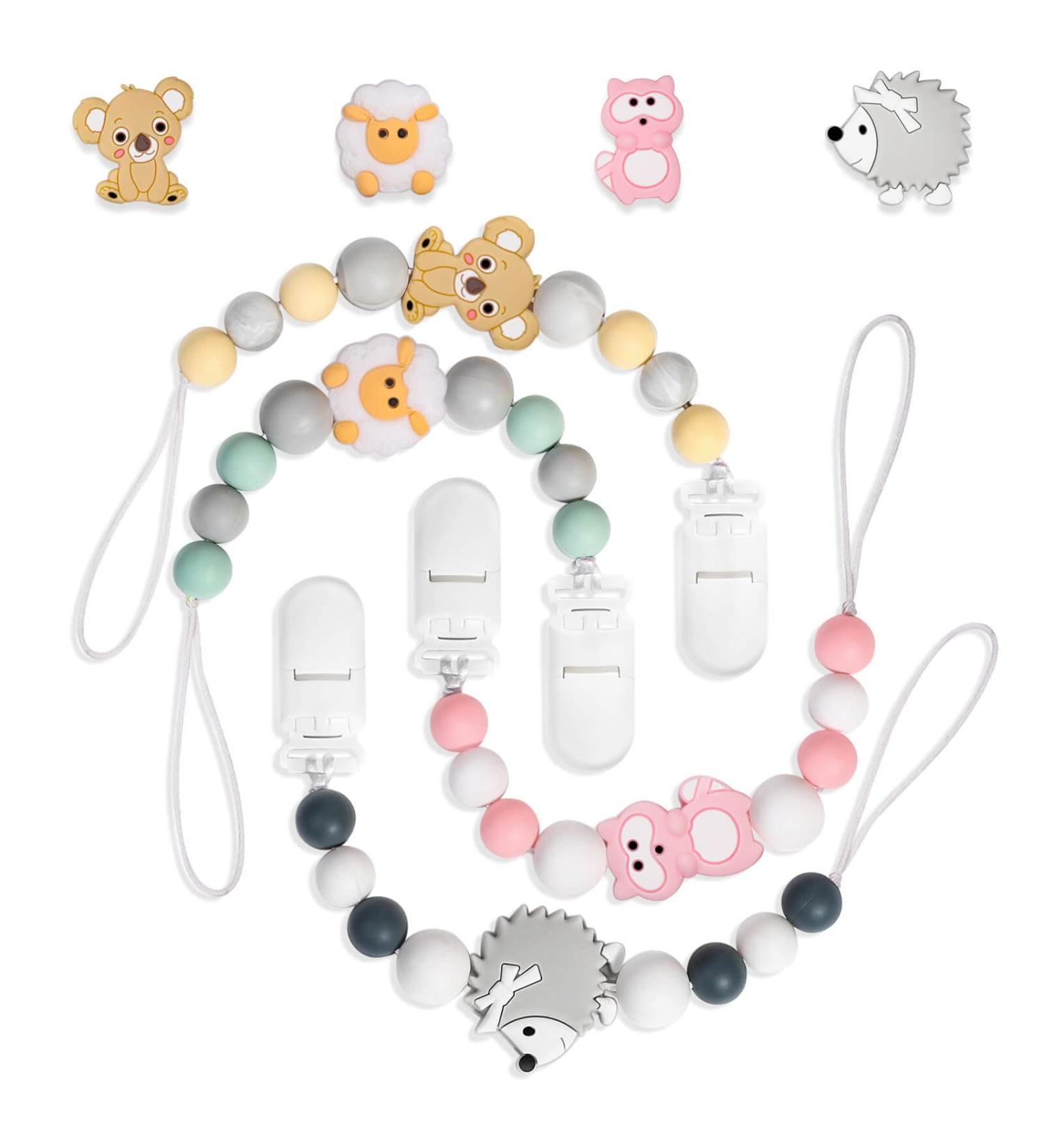 Soft Fexible Pacifier Clip Set - 4 Pack for Newborn Boy and Girl | Binky Holder Clips | Neutral Baby Shower & Christmas Gift - Buy Online on GoSupps.com
