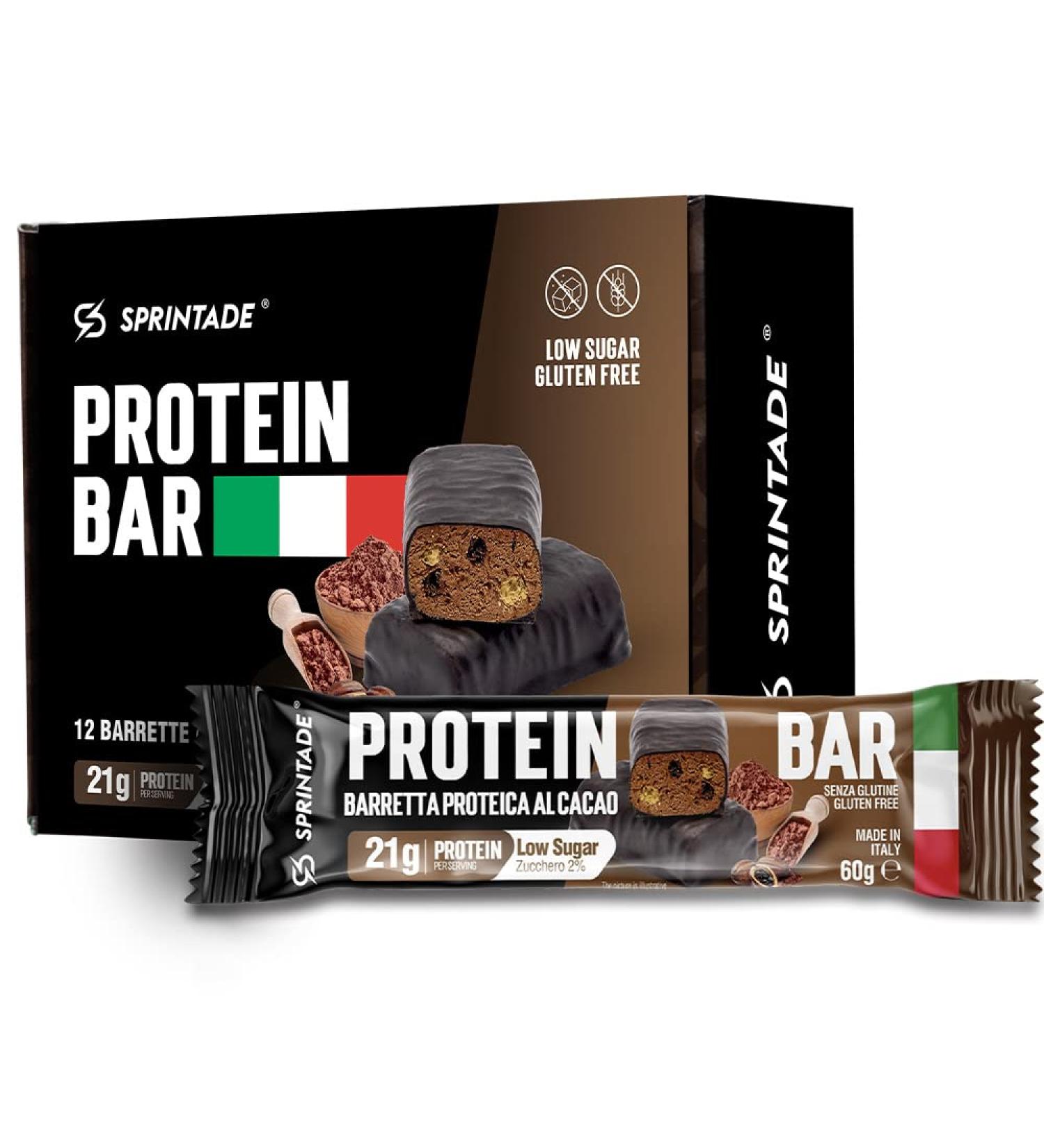 Sprintade PROTEIN BAR Italian Protein Bar 12 x 60g 21g of Proteins low sugar snacks gluten free suitable for keto diets (Cocoa 12 Bars) Cocoa 1 count (Pack of 1) - Buy Online on GoSupps.com