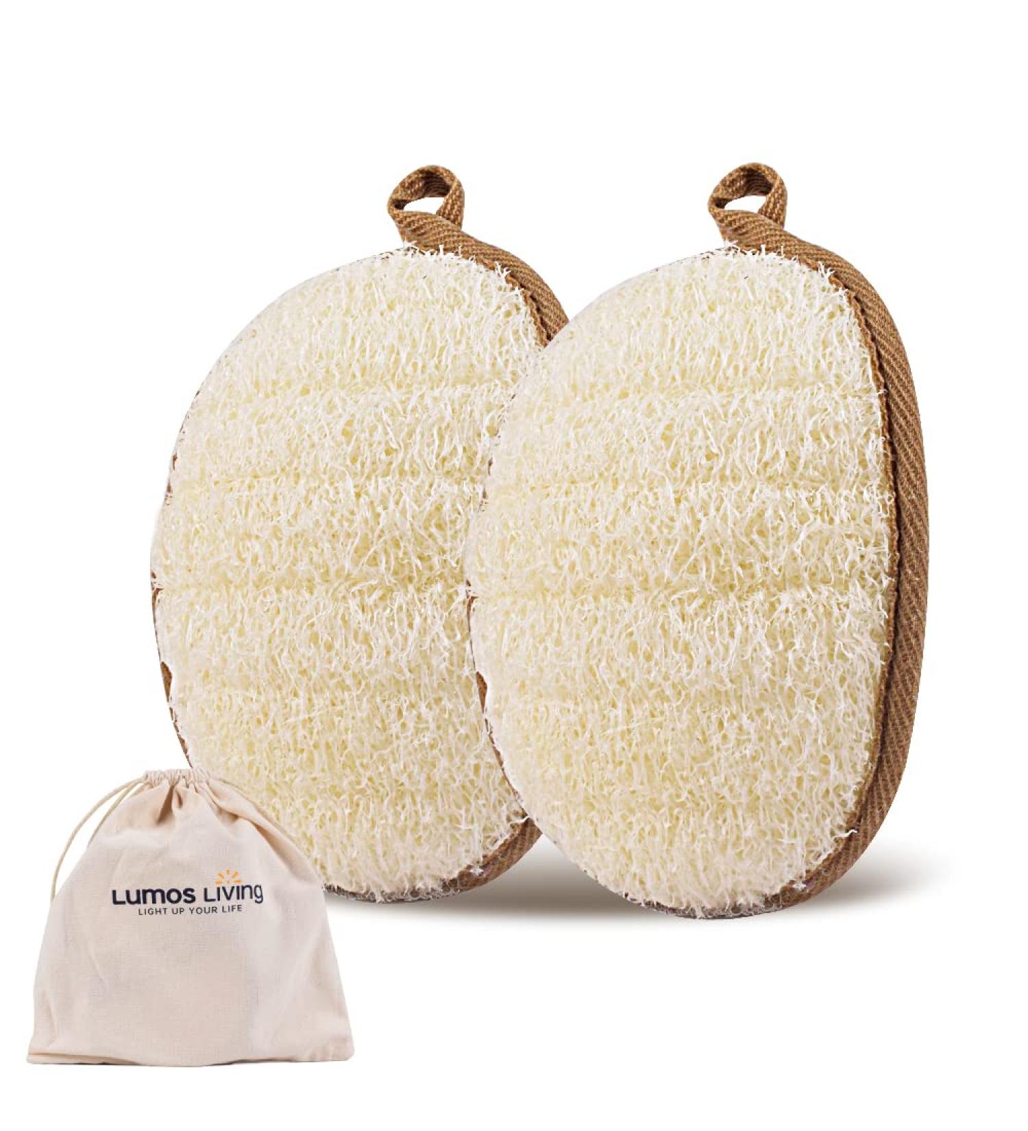 Premium Natural Exfoliating Loofah Pad Sponge Body Scrubber (2 Pack) - Lumos Living - Buy Online on GoSupps.com