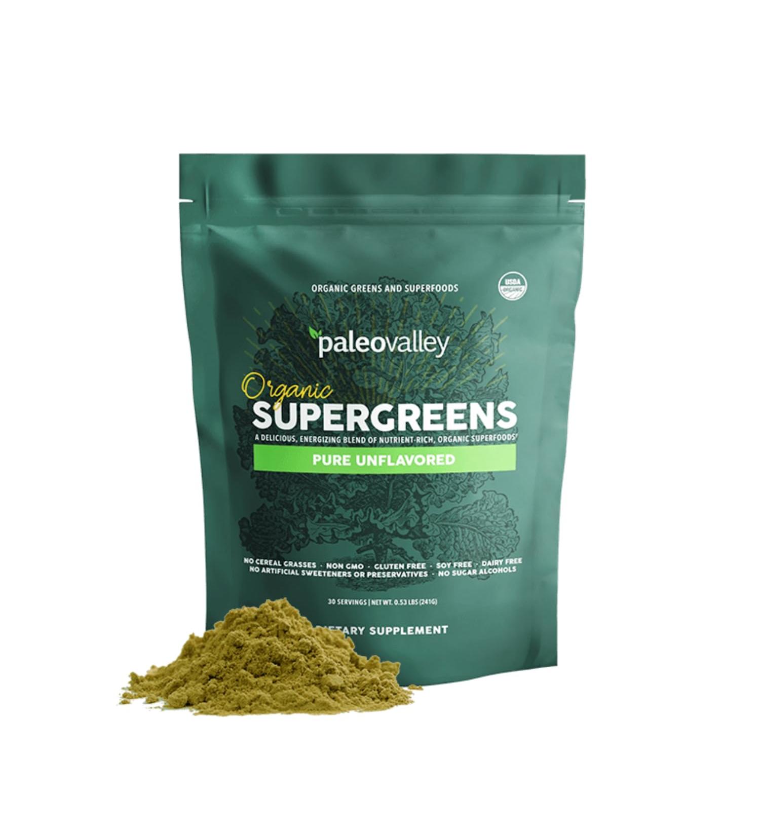 Paleovalley Organic Supergreens Powder - 23 Superfoods with Prebiotic Fiber for Energy and Immunity Support - No Cereal Grasses for Maximum Absorption - Pure Unflavored, 30 Servings Unflavored 7.84 Ounce (Pack of 1) - Buy Online on GoSupps.com
