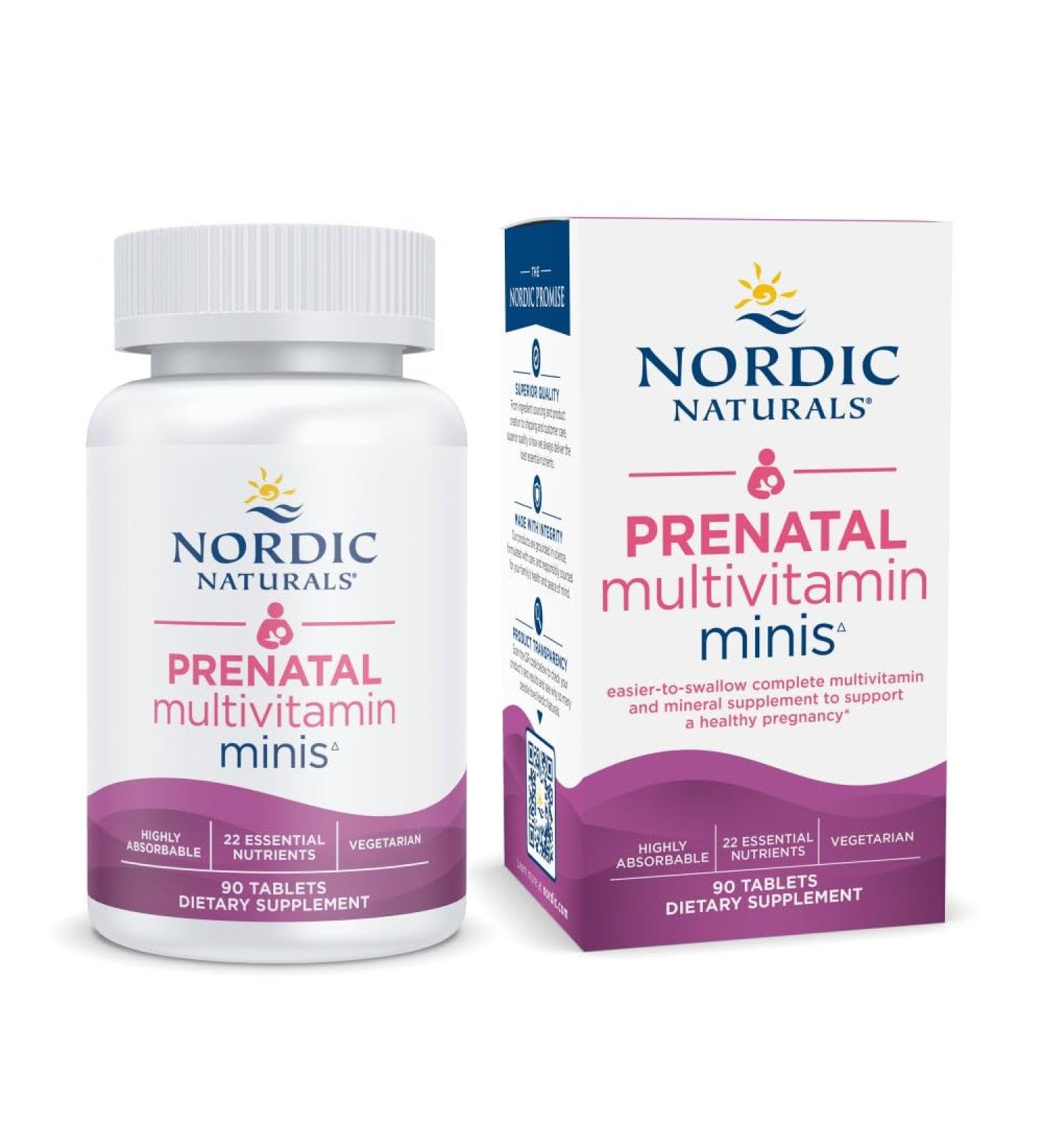 Nordic Naturals Vegetarian Prenatal Multivitamin Minis - 90 Easy to Swallow Tablets - Highly Absorbable Multivitamin and Mineral Supplement to Support Pregnancy - Non-GMO 30 Servings - Buy Online on GoSupps.com