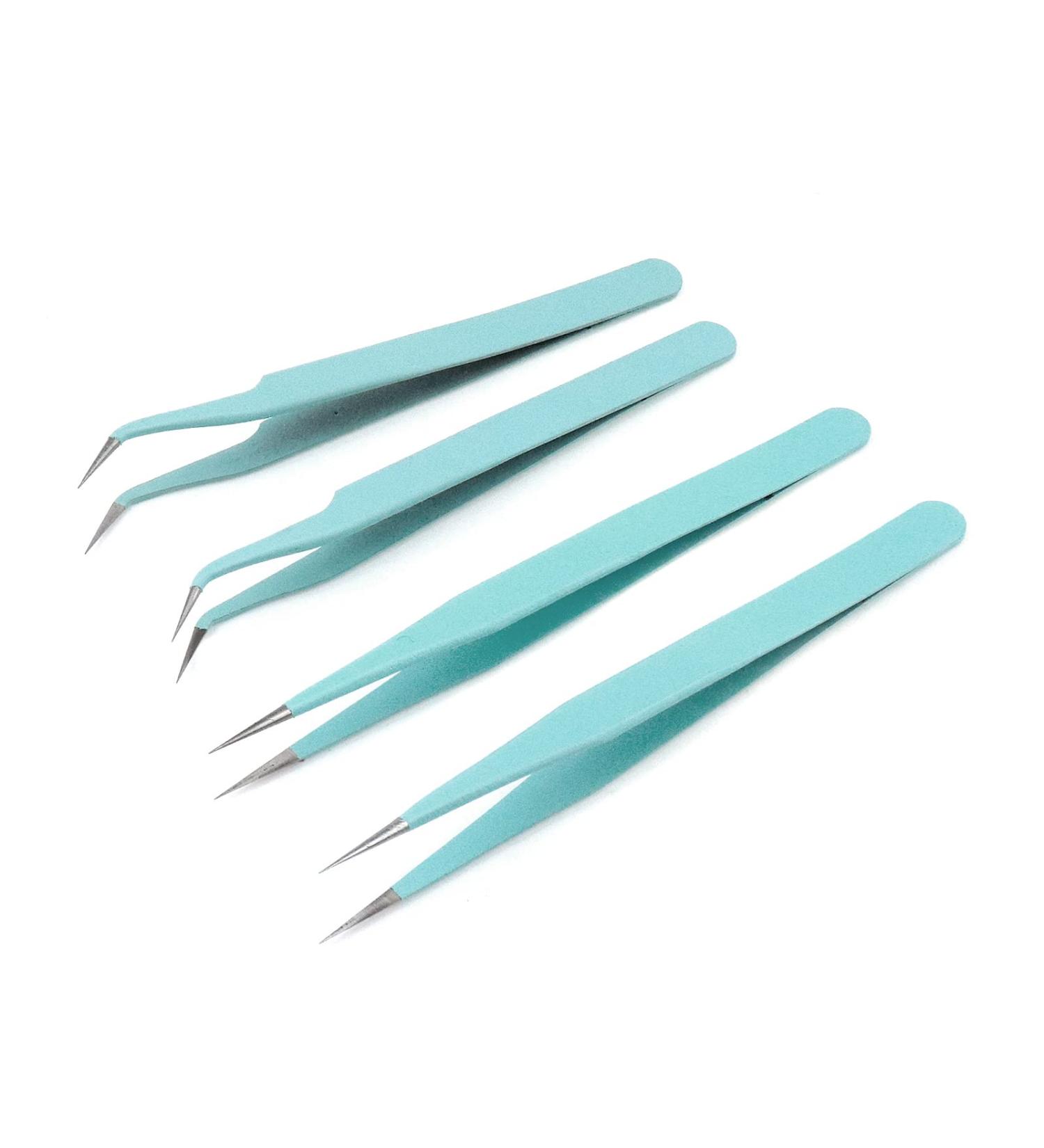 Coshar 4pcs Eyelash Extension Tweezers - Straight & Curved Tip Lash Tweezers Set in Blue - Buy Online on GoSupps.com