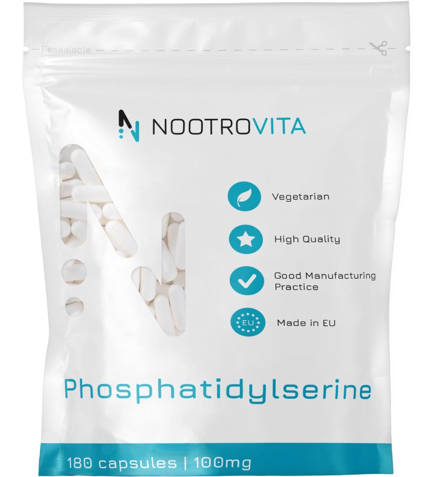 Phosphatidylserin 100mg - 180 capsules - Cortisol Blocker |In the event of stress concentration memory |Anti stress tablets |High dose vegan phosphatidyl serine made of soy |Without GVO |Nootrovita